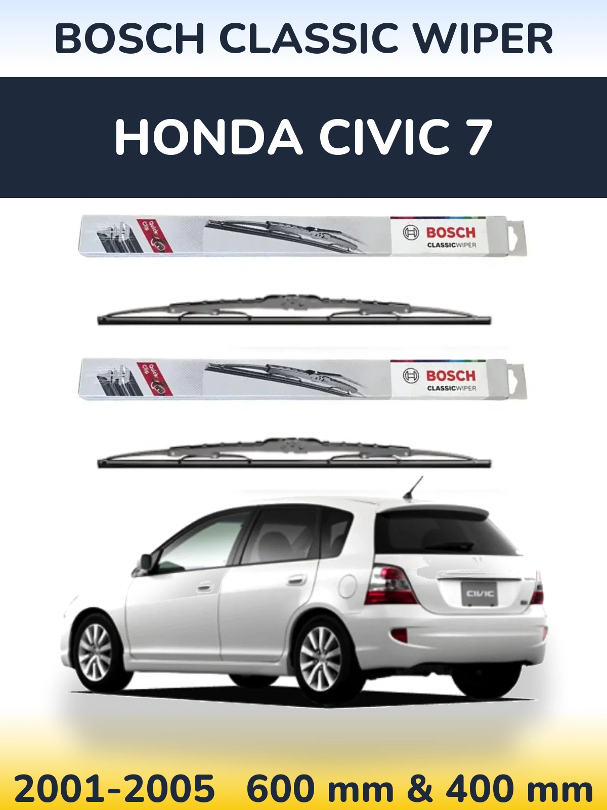 Komplet przednich wycieraczek BOSCH Classic Wiper 600 & 400 mm do Honda Civic 7 2001-2005