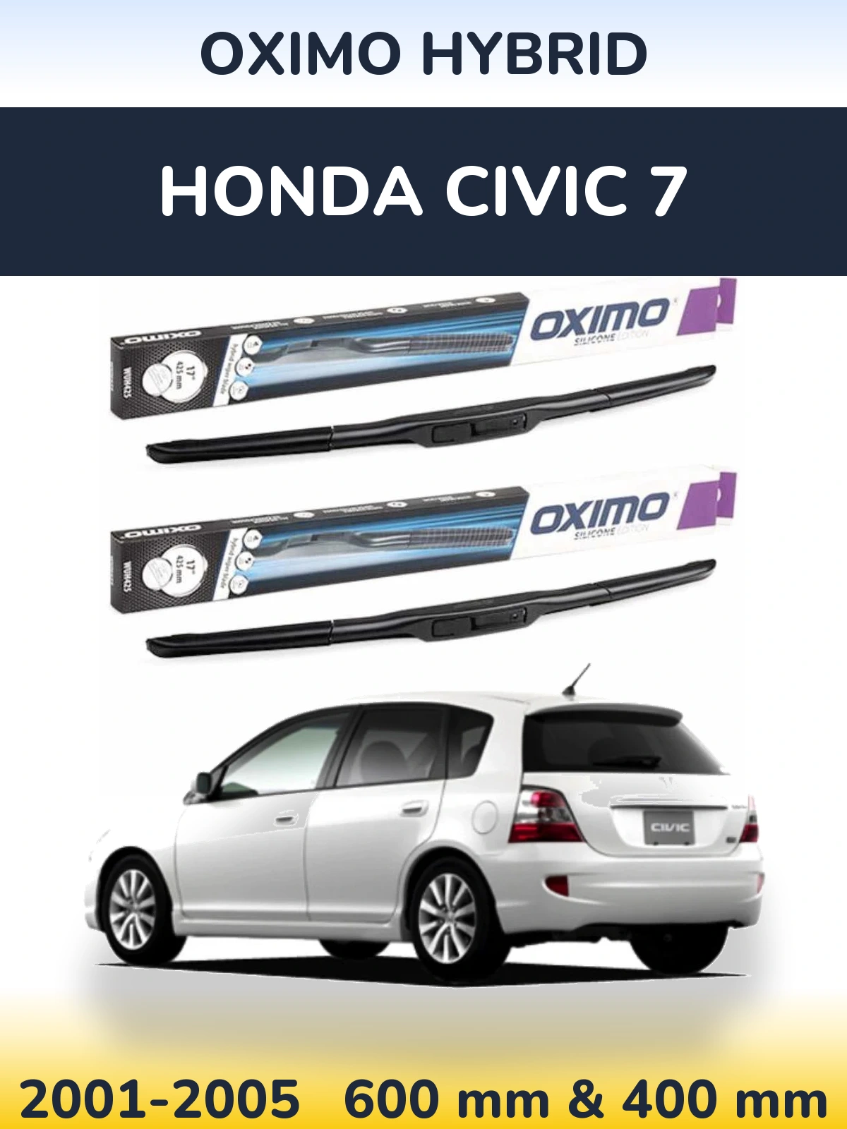 Комплект передних дворников Oximo Hybrid 600 & 400 мм для Honda Civic 7 2001-2005