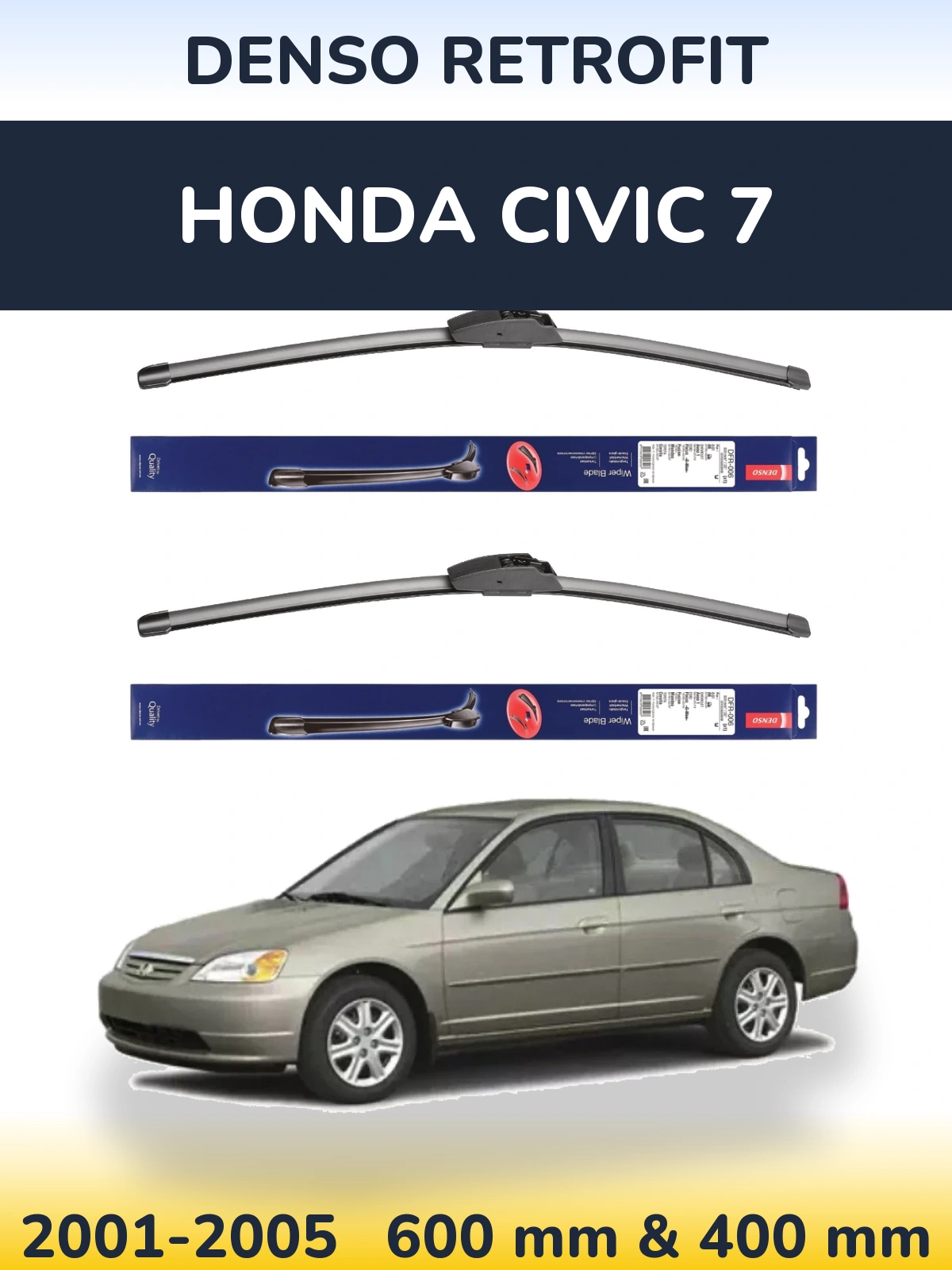 Komplet przednich wycieraczek Denso Retrofit 600 & 400 mm do Honda Civic 7 2001-2005