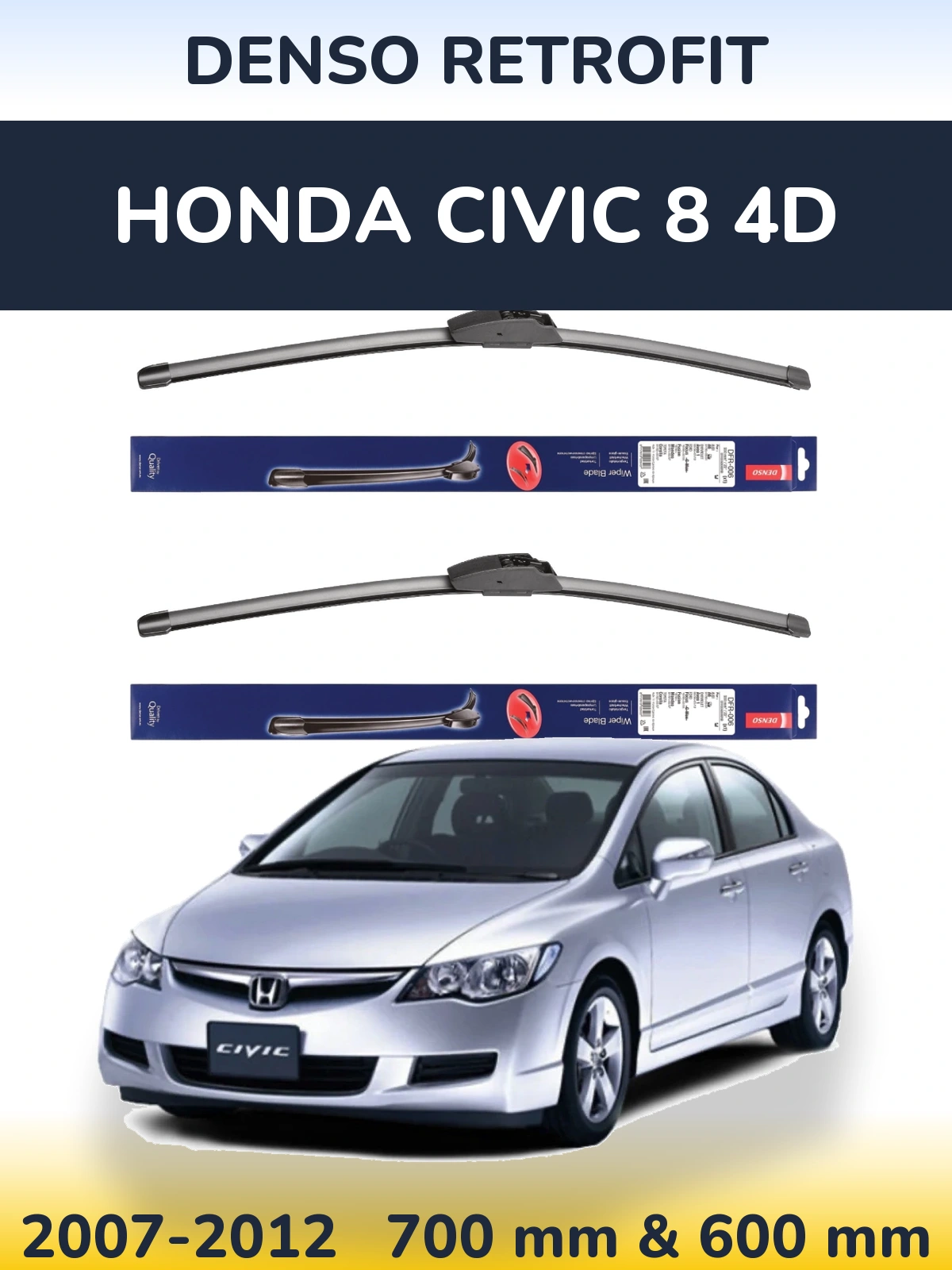 Komplet przednich wycieraczek Denso Retrofit 700 & 600 mm do Honda Civic 8 4D 2007-2012