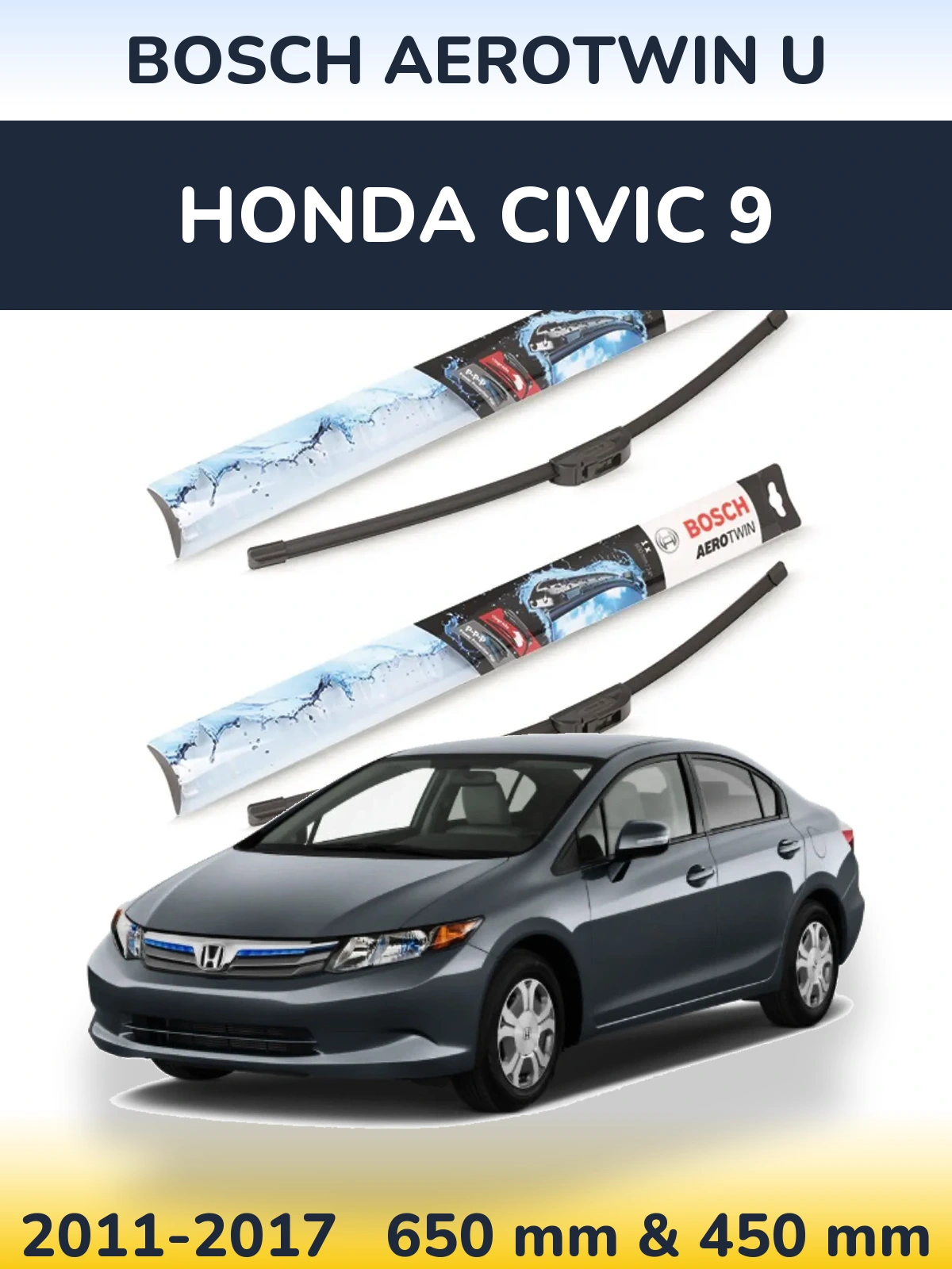 Komplet przednich wycieraczek BOSCH AeroTwin U 650 & 450 mm do Honda Civic 9 2011-2017