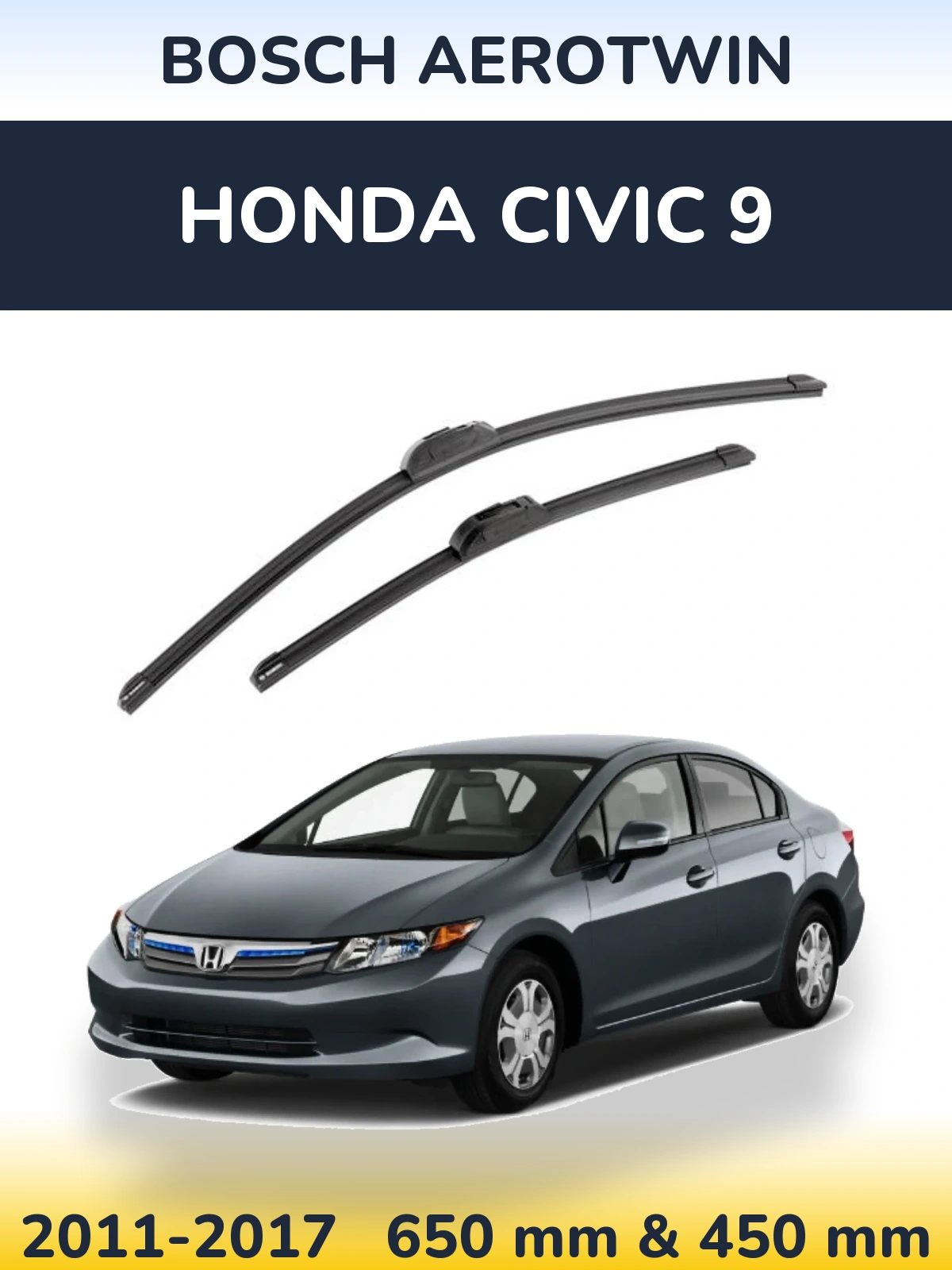 Komplet przednich wycieraczek BOSCH AeroTwin 650 & 450 mm do Honda Civic 9 2011-2017