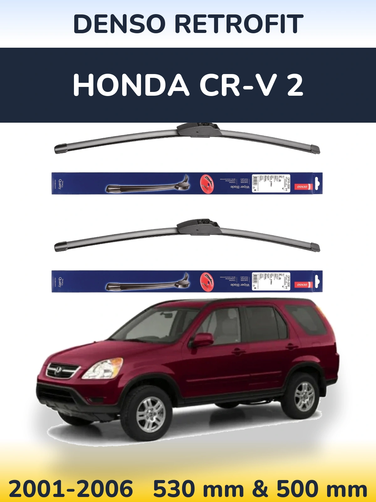 Komplet przednich wycieraczek Denso Retrofit 530 & 500 mm do Honda CR-V 2 2001-2006