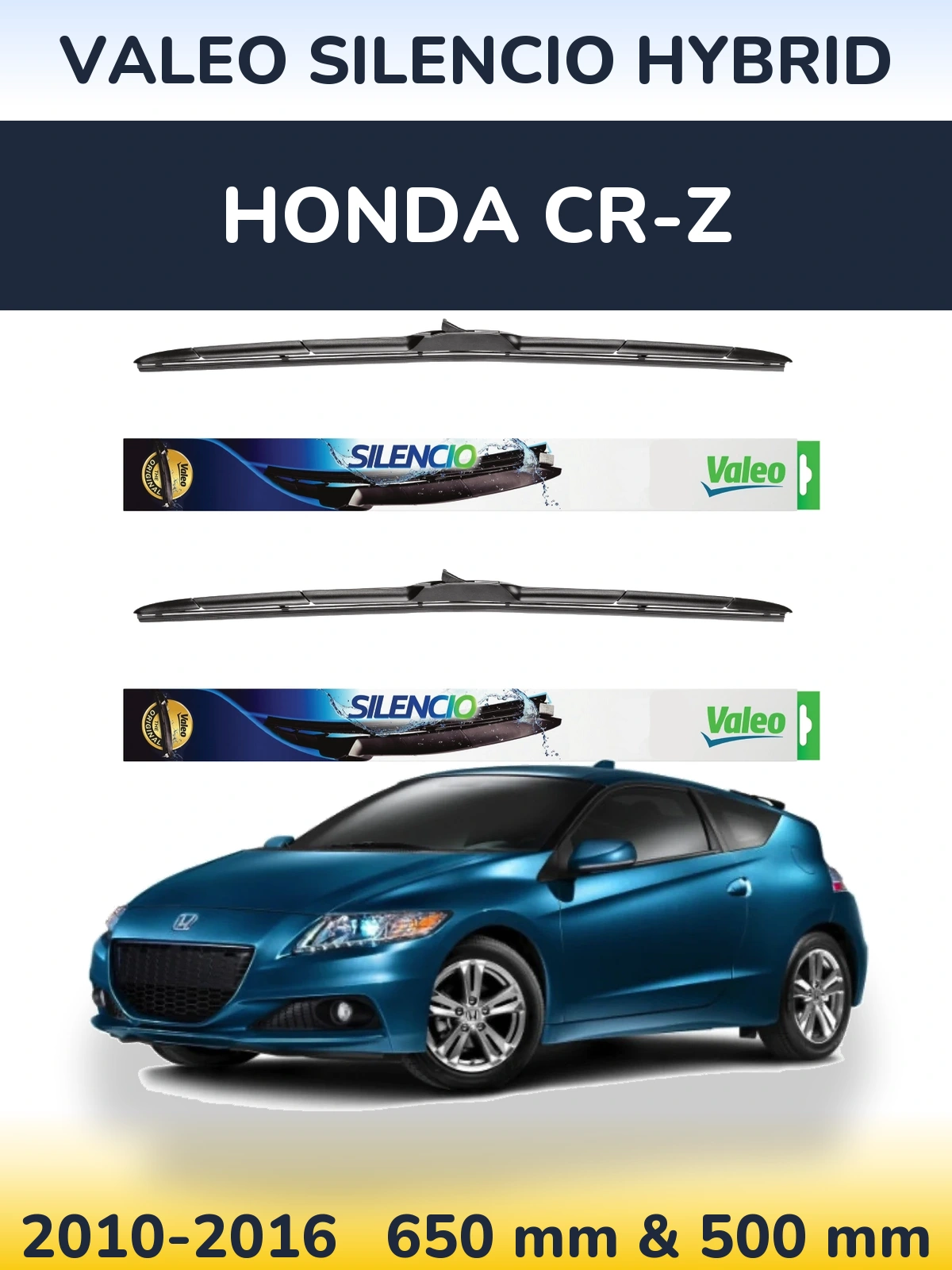 Komplet przednich wycieraczek Valeo Silencio Hybrid 650 & 500 mm do Honda CR-Z 2010-2016