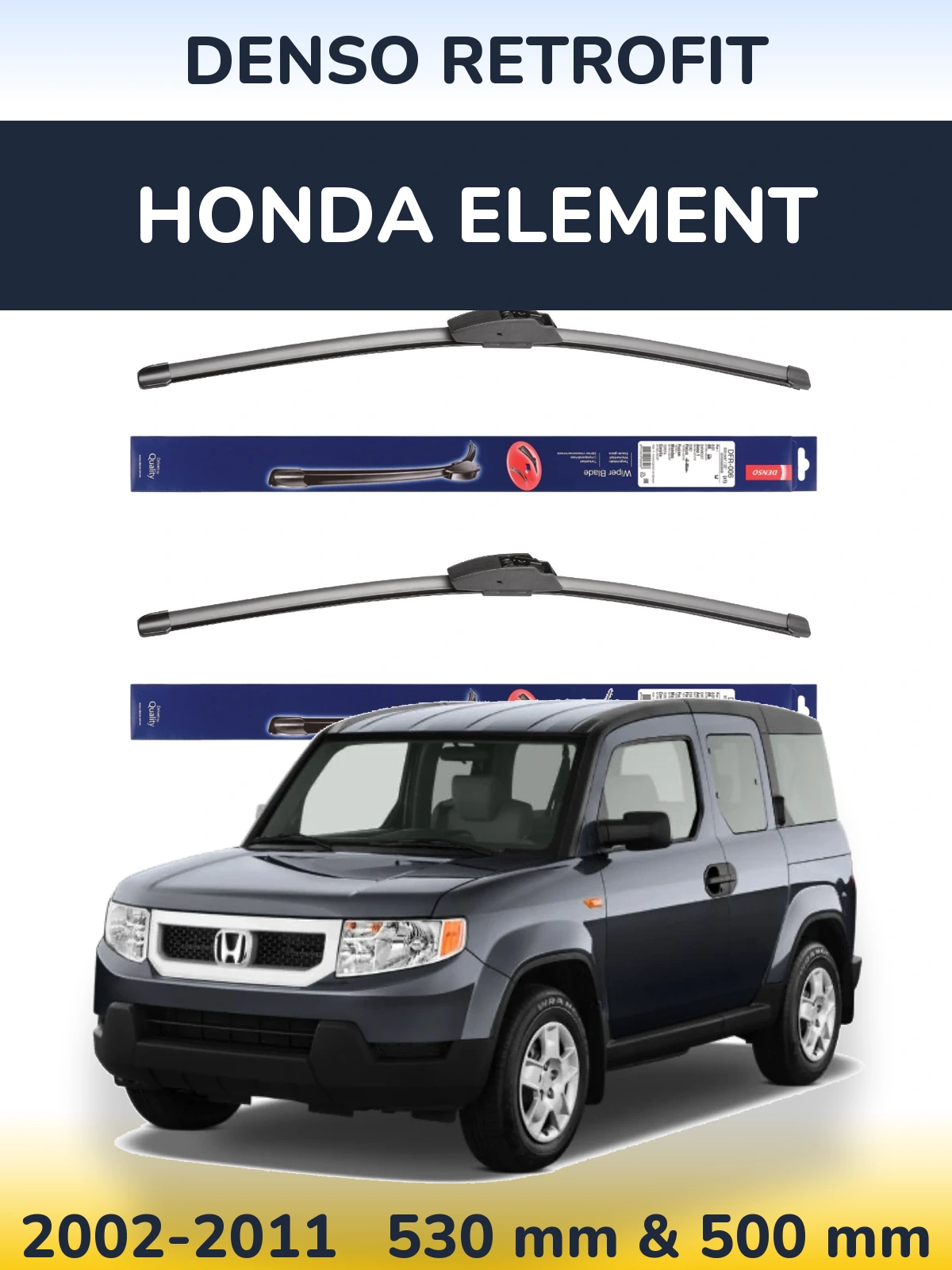 Komplet przednich wycieraczek Denso Retrofit 530 & 500 mm do Honda Element 2002-2011