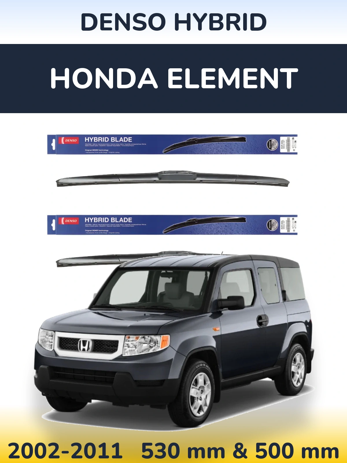 Комплект передних дворников Denso Hybrid 530 & 500 мм для Honda Element 2002-2011