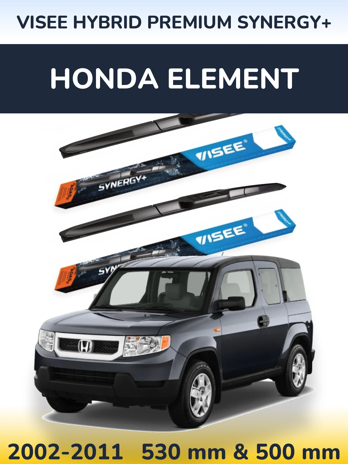 Front wiper blade set VISEE HYBRID PREMIUM SYNERGY+ 530 & 500 mm for Honda Element 2002-2011