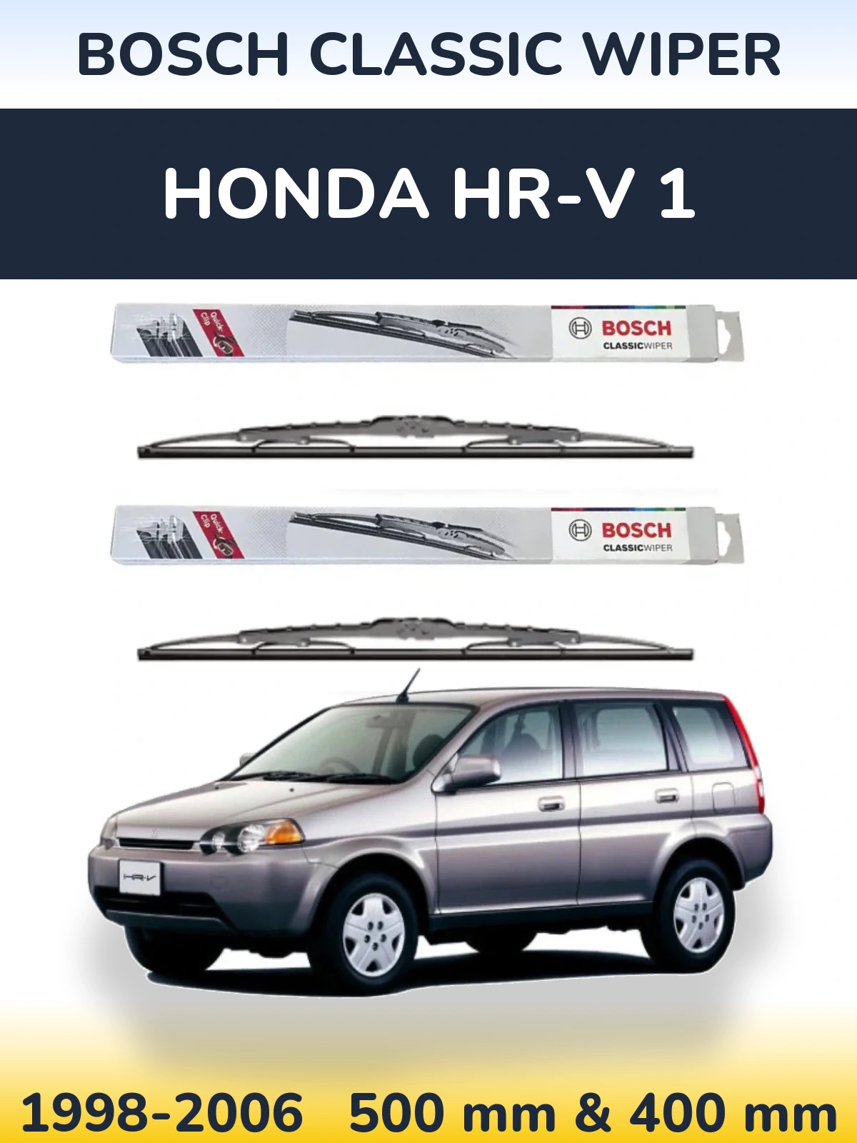 Komplet przednich wycieraczek BOSCH Classic Wiper 500 & 400 mm do Honda HR-V 1 1998-2006