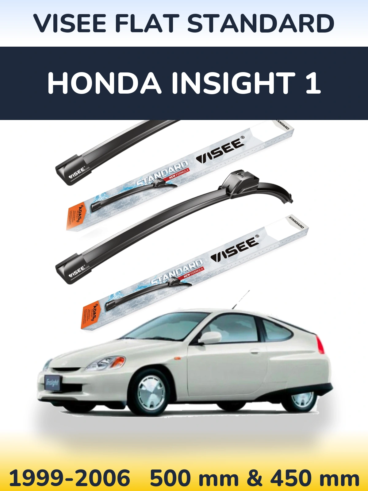 Komplet przednich wycieraczek VISEE FLAT STANDARD 500 & 450 mm do Honda Insight 1 1999-2006