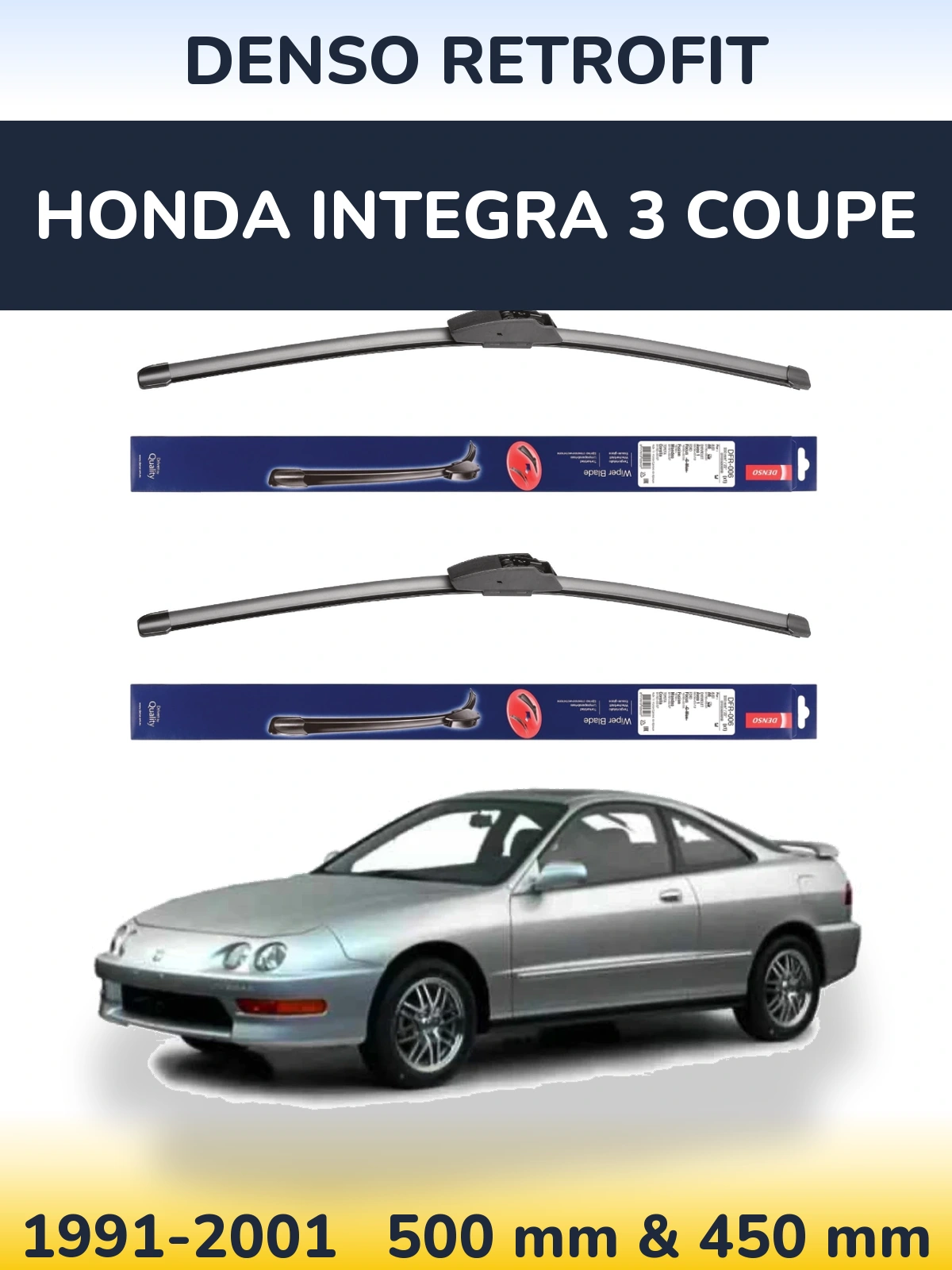 Komplet przednich wycieraczek Denso Retrofit 500 & 450 mm do Honda Integra 3 coupe 1991-2001