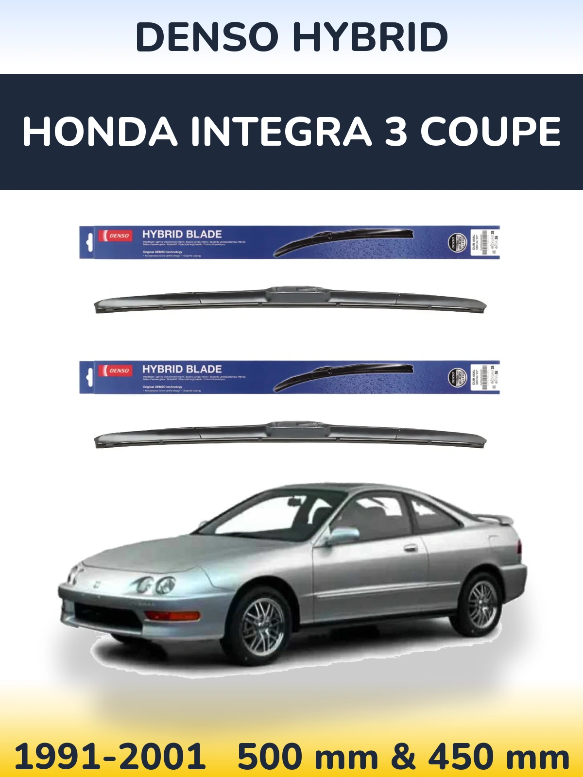 Komplet przednich wycieraczek Denso Hybrid 500 & 450 mm do Honda Integra 3 coupe 1991-2001