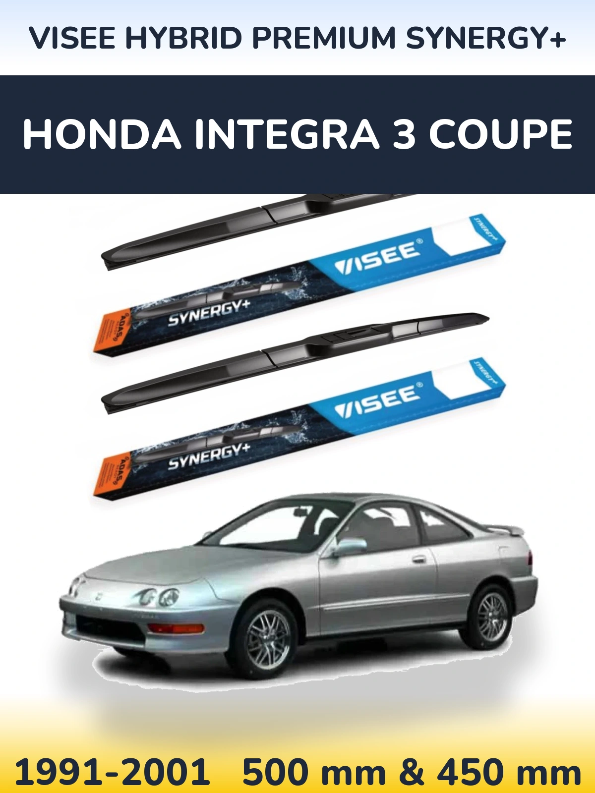 Komplet przednich wycieraczek VISEE HYBRID PREMIUM SYNERGY+ 500 & 450 mm do Honda Integra 3 coupe 1991-2001