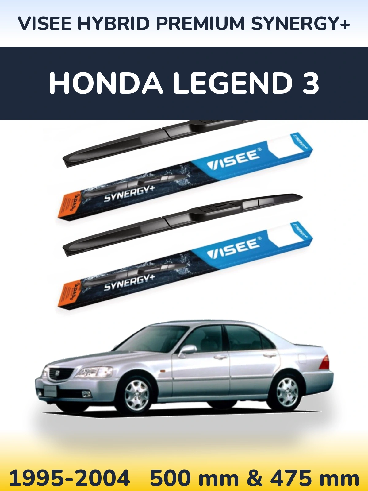 Front wiper blade set VISEE HYBRID PREMIUM SYNERGY+ 500 & 475 mm for Honda Legend 3 1995-2004