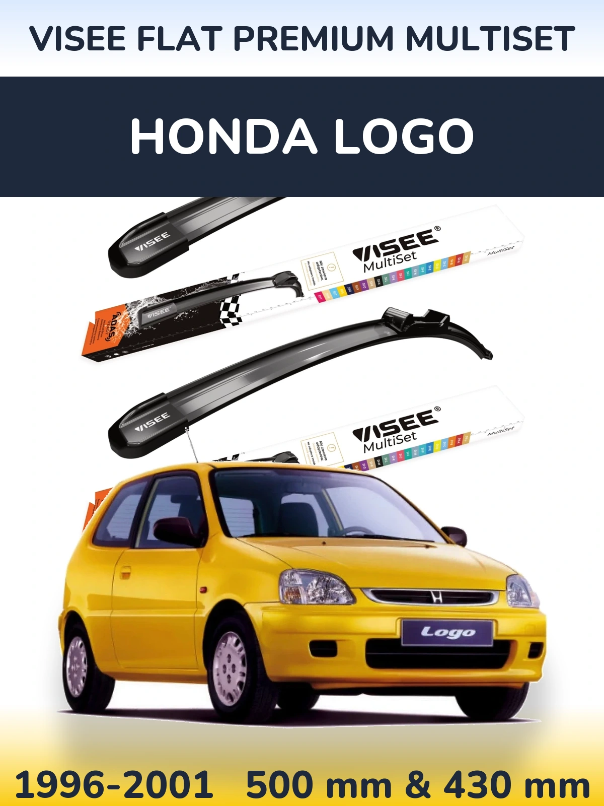 Комплект передних дворников VISEE FLAT PREMIUM MultiSet 500 & 430 мм для Honda Logo 1996-2001