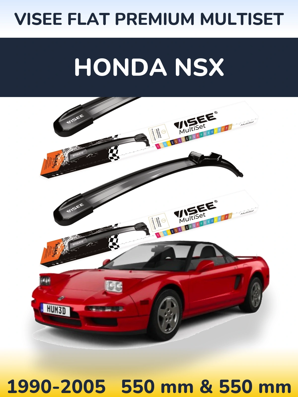 Komplet przednich wycieraczek VISEE FLAT PREMIUM MultiSet 550 & 550 mm do Honda NSX 1990-2005