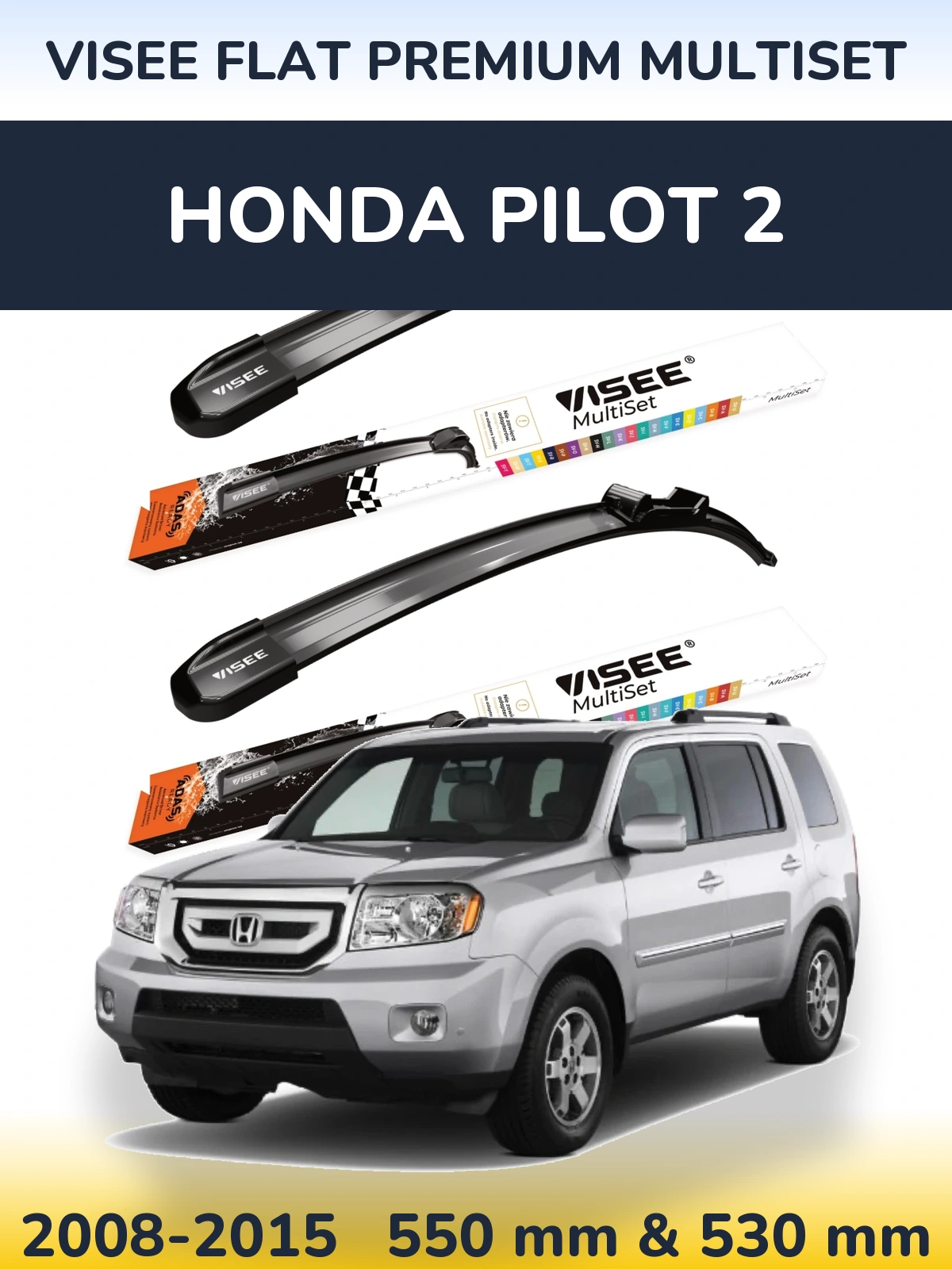 Front wiper blade set VISEE FLAT PREMIUM MultiSet 550 & 530 mm for Honda Pilot 2 2008-2015