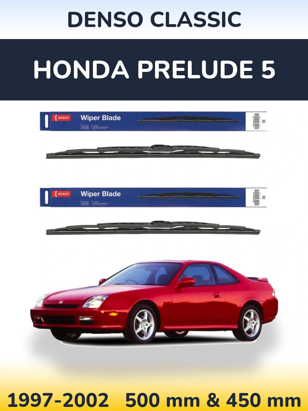 Komplet przednich wycieraczek Denso Classic 500 & 450 mm do Honda Prelude 5 1997-2002