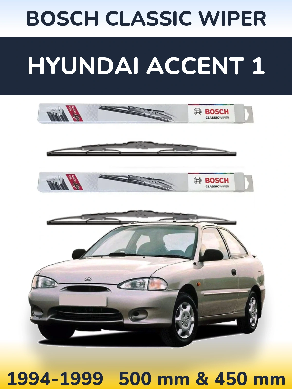 Комплект передних дворников BOSCH Classic Wiper 500 & 450 мм для Hyundai Accent 1 1994-1999