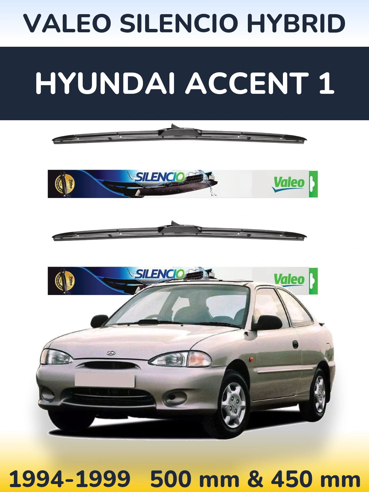 Комплект передних дворников Valeo Silencio Hybrid 500 & 450 мм для Hyundai Accent 1 1994-1999