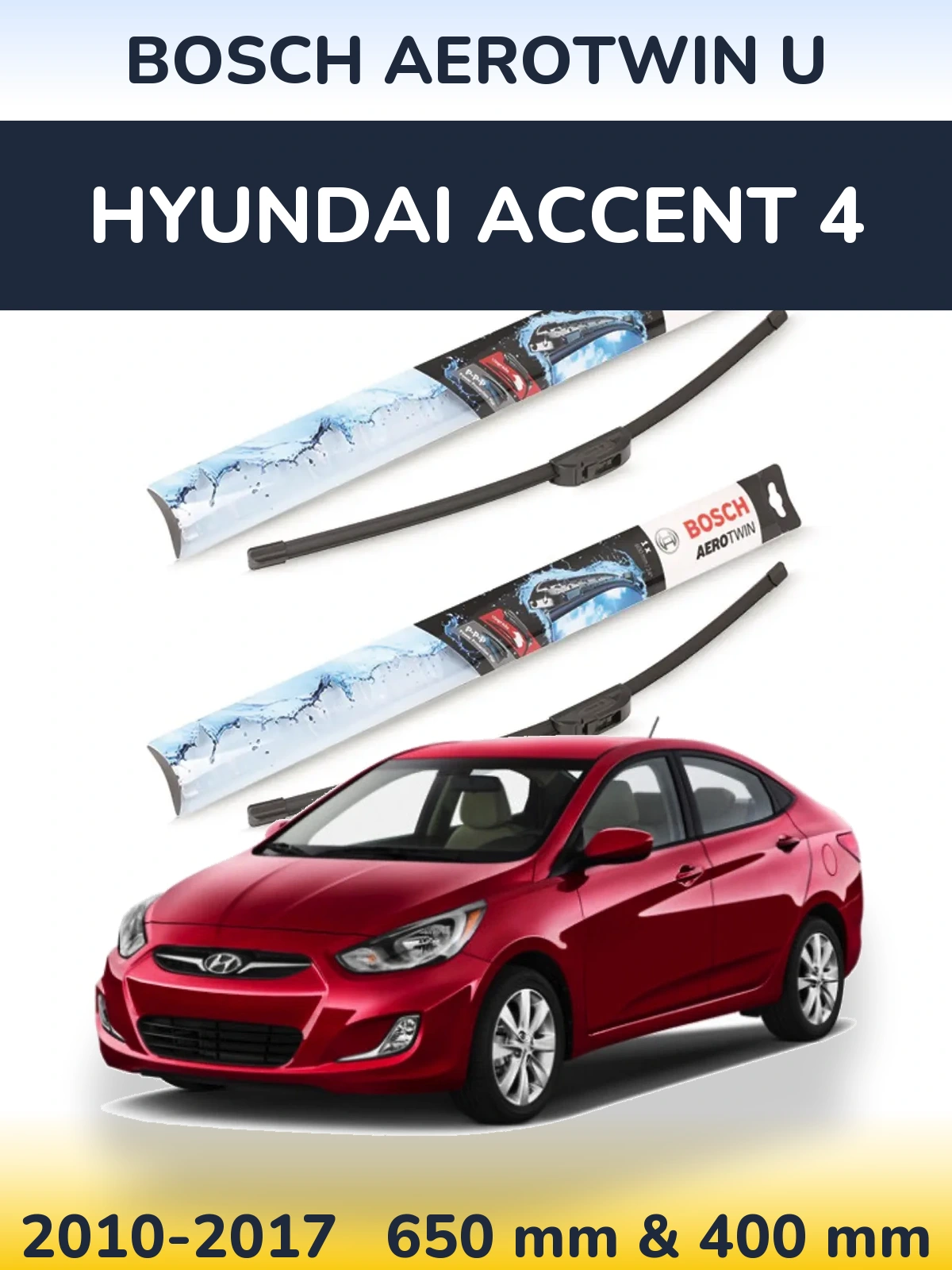 Komplet przednich wycieraczek BOSCH AeroTwin U 650 & 400 mm do Hyundai Accent 4 2010-2017