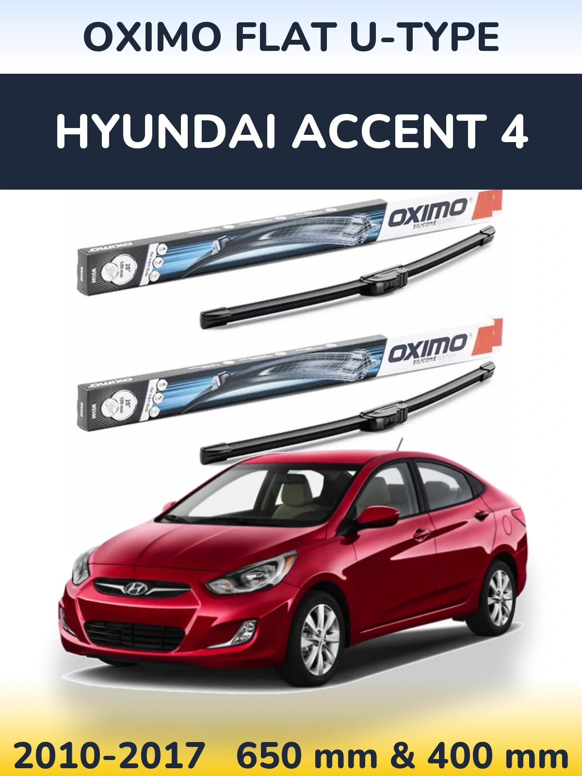 Komplet przednich wycieraczek Oximo Flat U-type 650 & 400 mm do Hyundai Accent 4 2010-2017