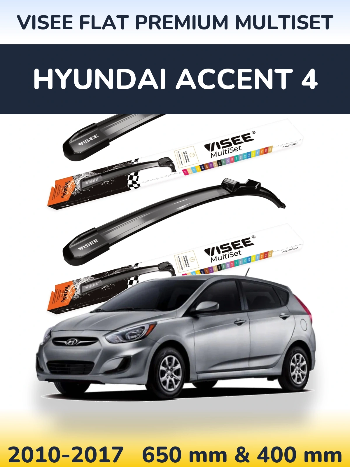 Front wiper blade set VISEE FLAT PREMIUM MultiSet 650 & 400 mm for Hyundai Accent 4 2010-2017