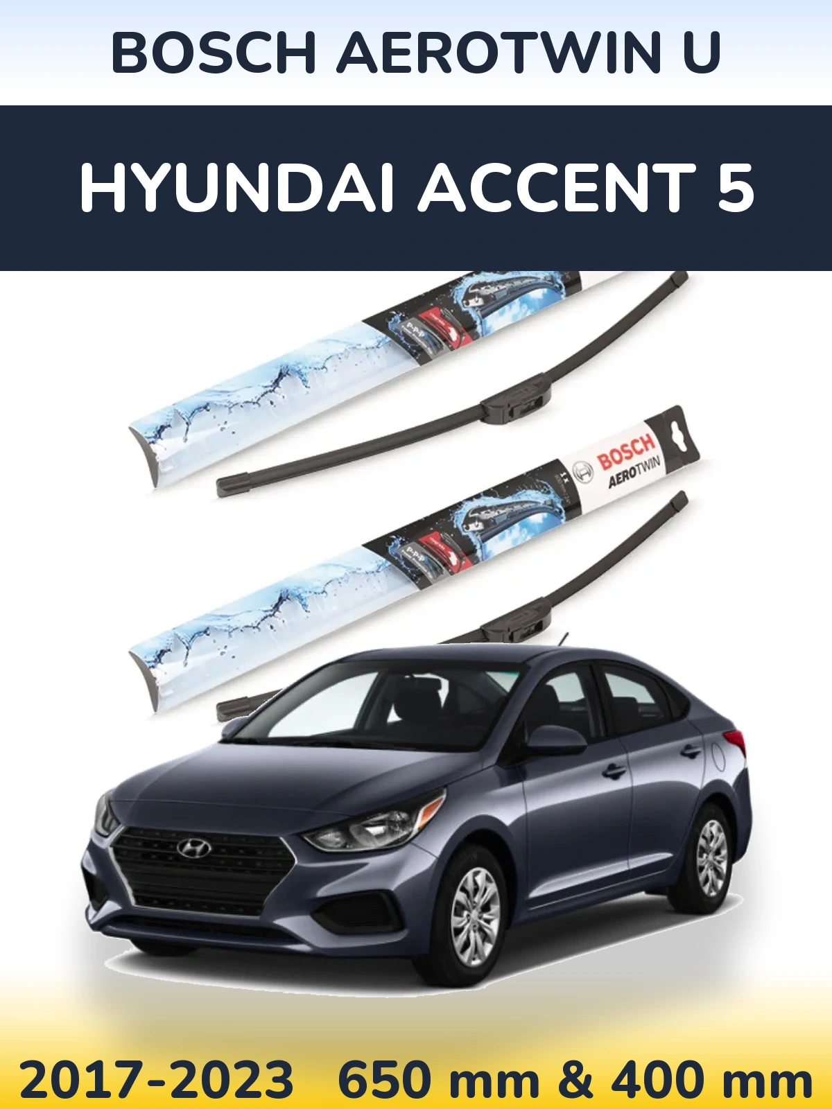Komplet przednich wycieraczek BOSCH AeroTwin U 650 & 400 mm do Hyundai Accent 5 2017-2023