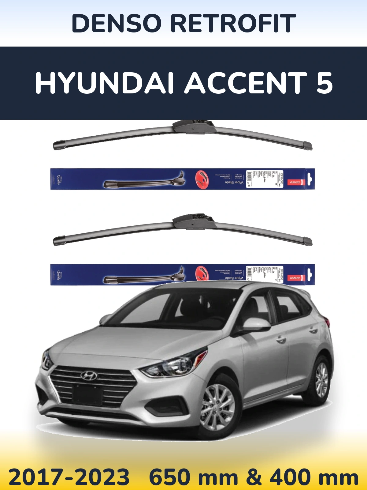 Komplet przednich wycieraczek Denso Retrofit 650 & 400 mm do Hyundai Accent 5 2017-2023