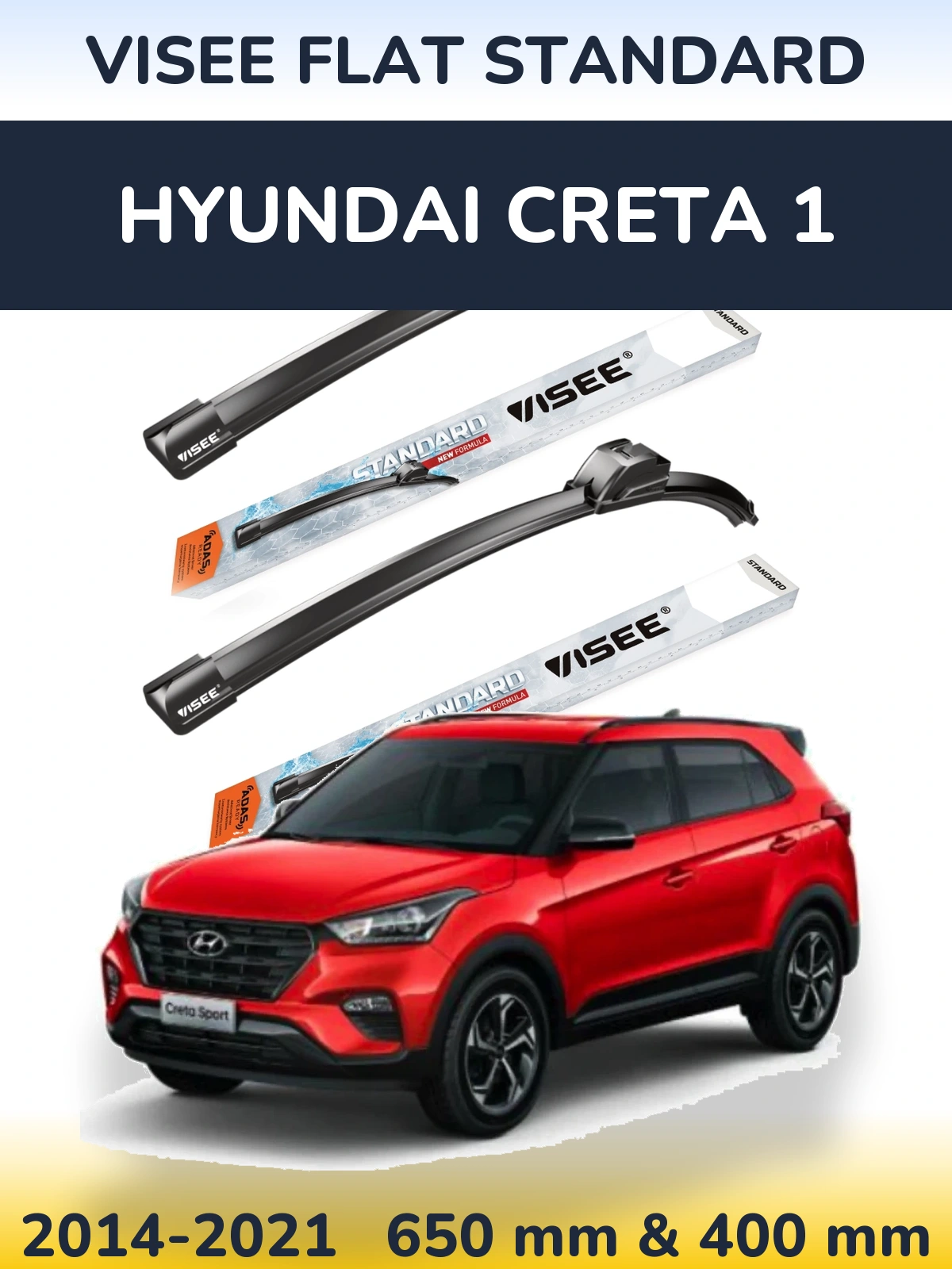 Комплект передних дворников VISEE FLAT STANDARD 650 & 400 мм для Hyundai Creta 1 2014-2021
