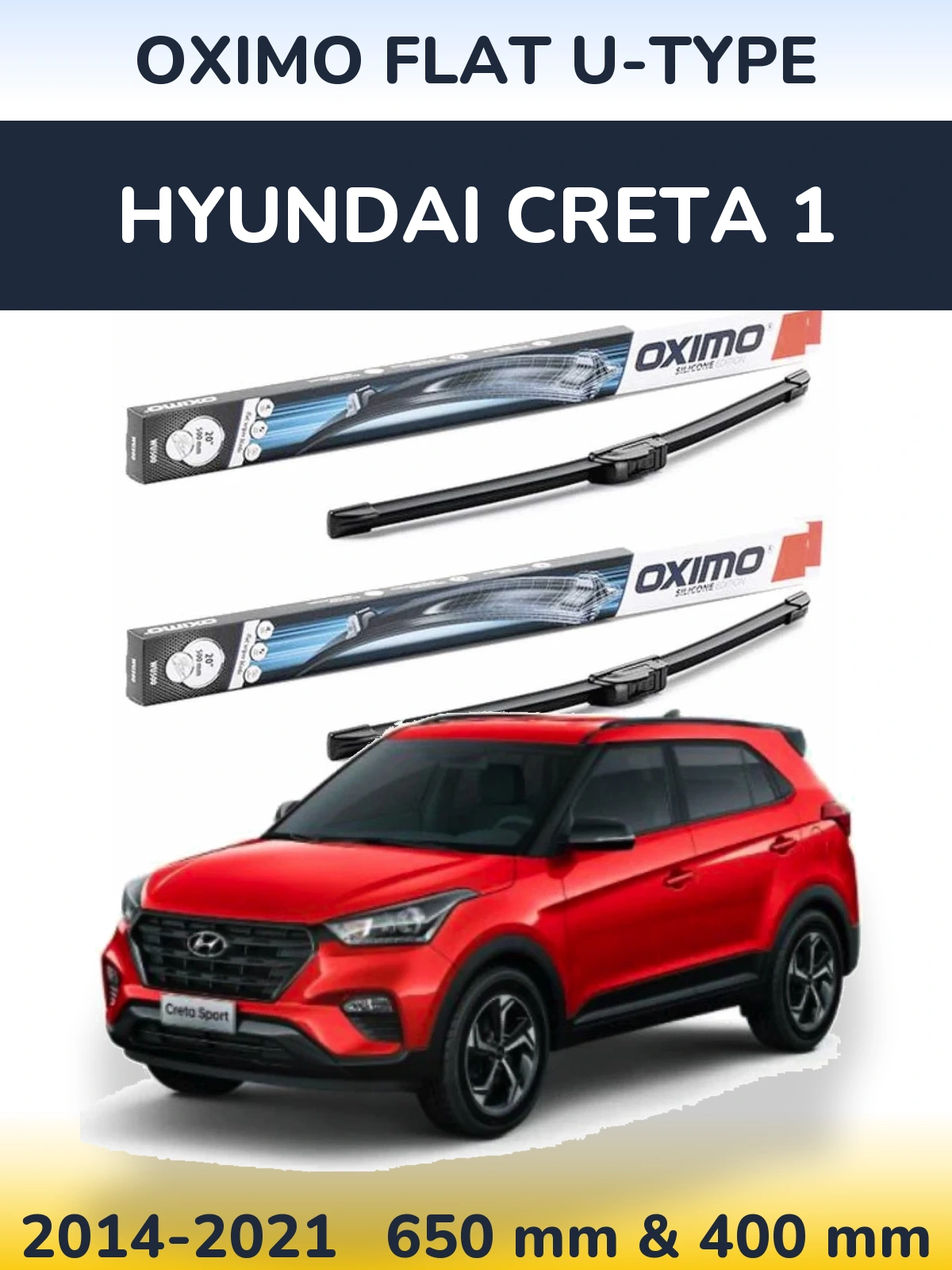 Комплект передних дворников Oximo Flat U-type 650 & 400 мм для Hyundai Creta 1 2014-2021
