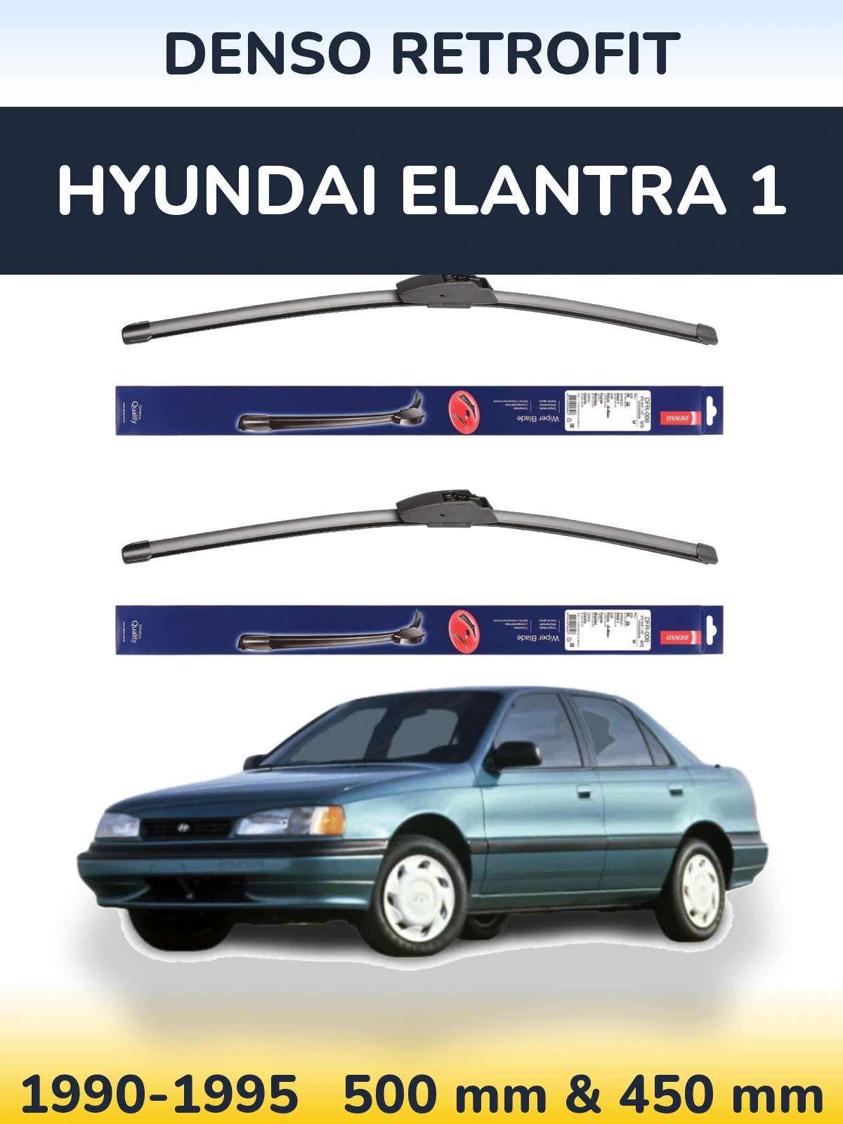 Komplet przednich wycieraczek Denso Retrofit 500 & 450 mm do Hyundai Elantra 1 1990-1995