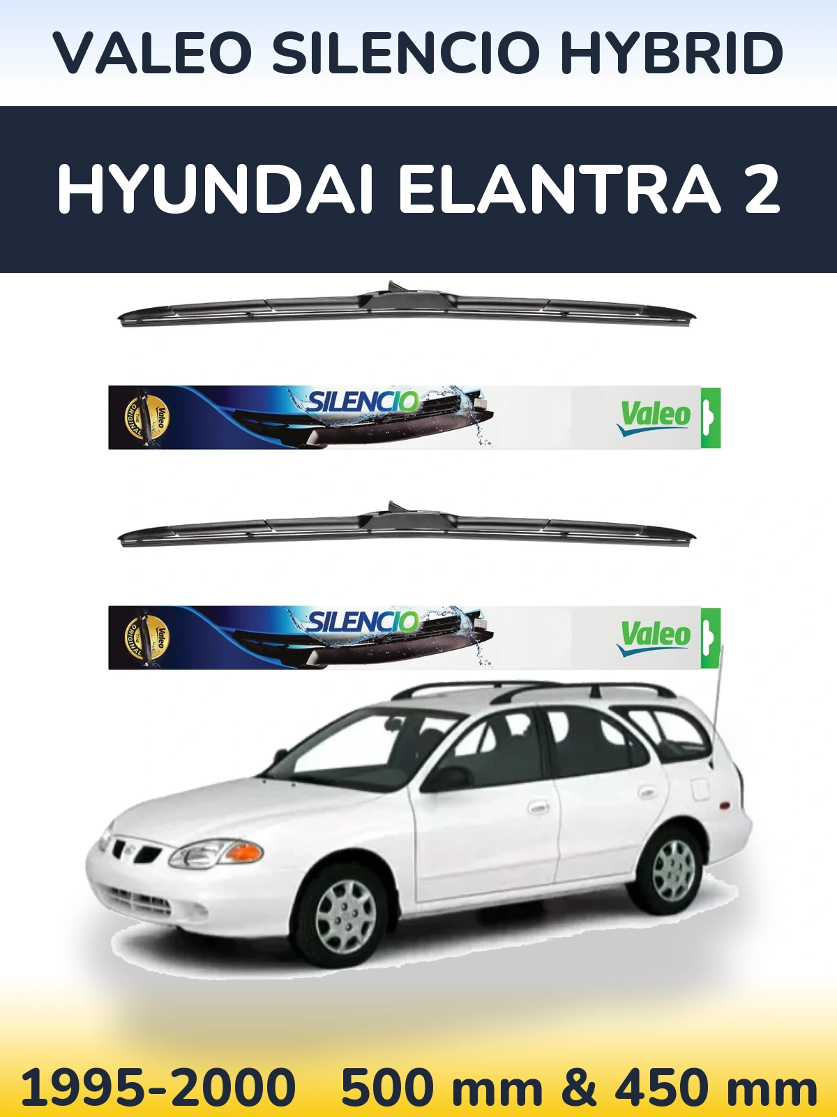 Комплект передних дворников Valeo Silencio Hybrid 500 & 450 мм для Hyundai Elantra 2 1995-2000