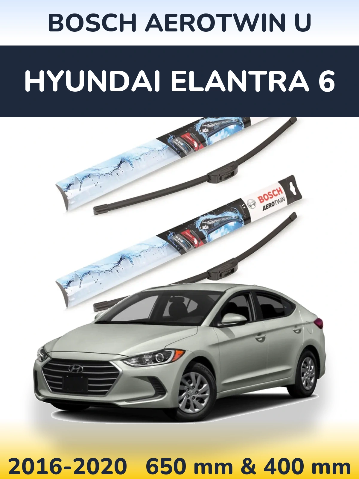Komplet przednich wycieraczek BOSCH AeroTwin U 650 & 400 mm do Hyundai Elantra 6 2016-2020