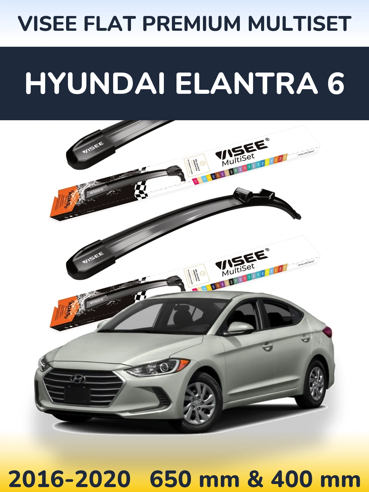 Komplet przednich wycieraczek VISEE FLAT PREMIUM MultiSet 650 & 400 mm do Hyundai Elantra 6 2016-2020