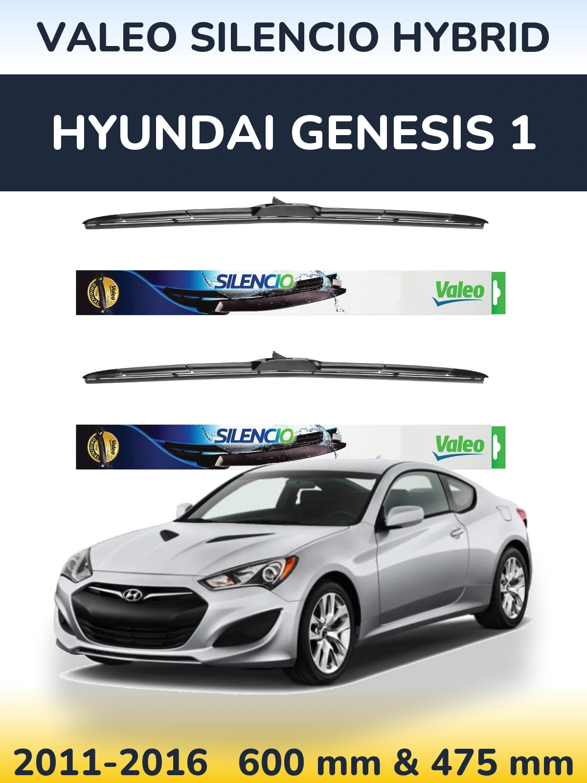 Комплект передних дворников Valeo Silencio Hybrid 600 & 475 мм для Hyundai Genesis 1 2011-2016