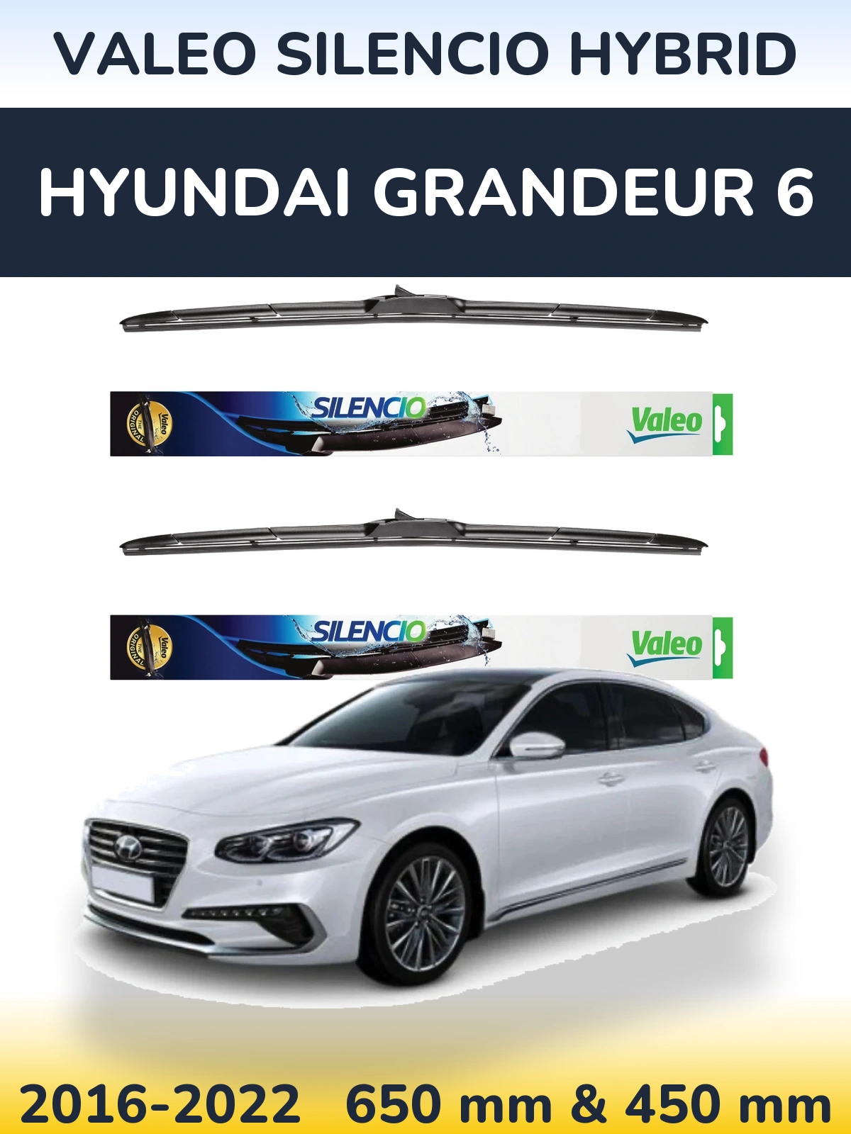 Комплект передних дворников Valeo Silencio Hybrid 650 & 450 мм для Hyundai Grandeur 6 2016-2022
