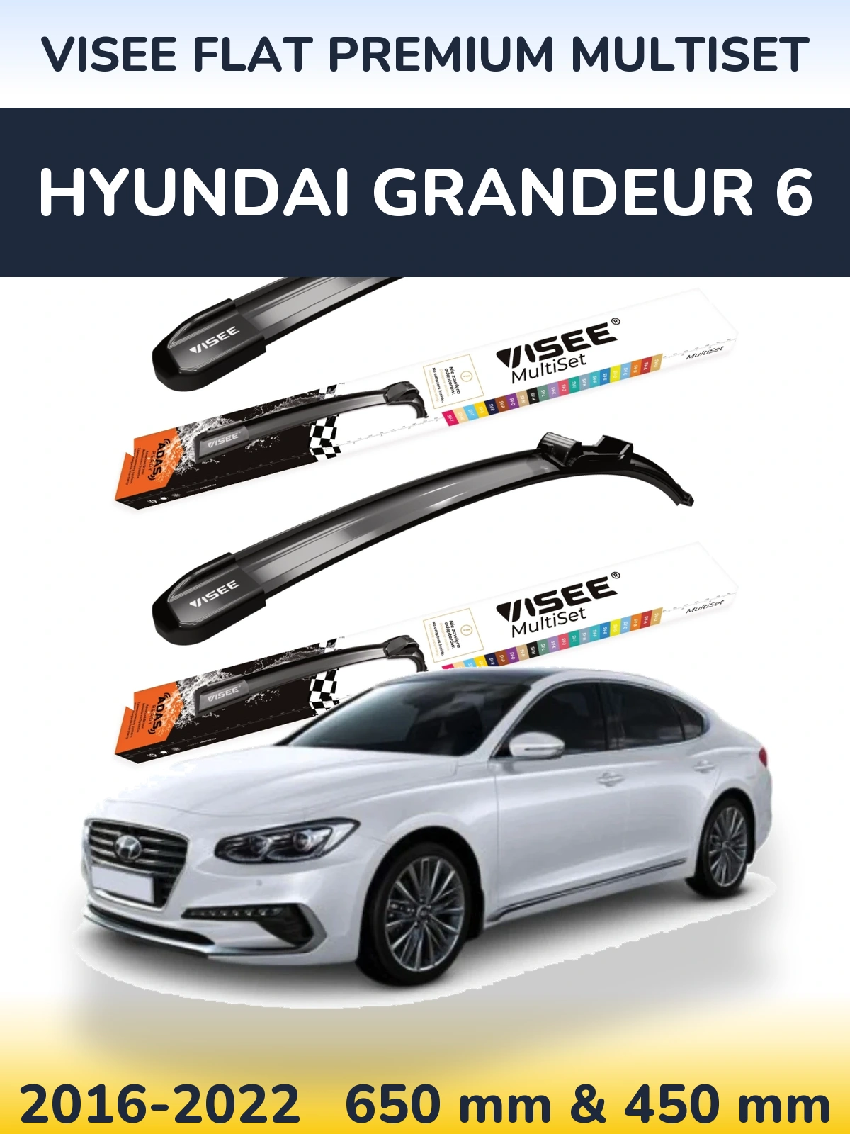 Komplet przednich wycieraczek VISEE FLAT PREMIUM MultiSet 650 & 450 mm do Hyundai Grandeur 6 2016-2022