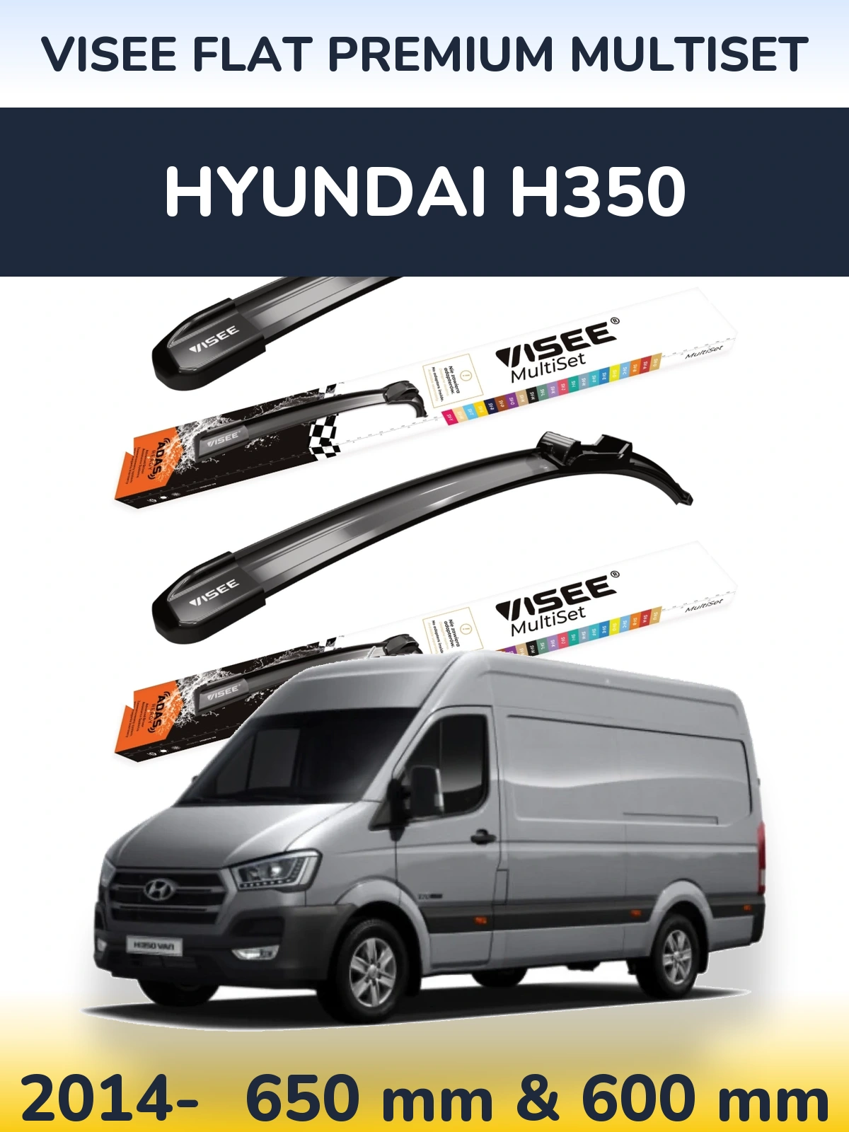 Komplet przednich wycieraczek VISEE FLAT PREMIUM MultiSet 650 & 600 mm do Hyundai H350 2014-2026