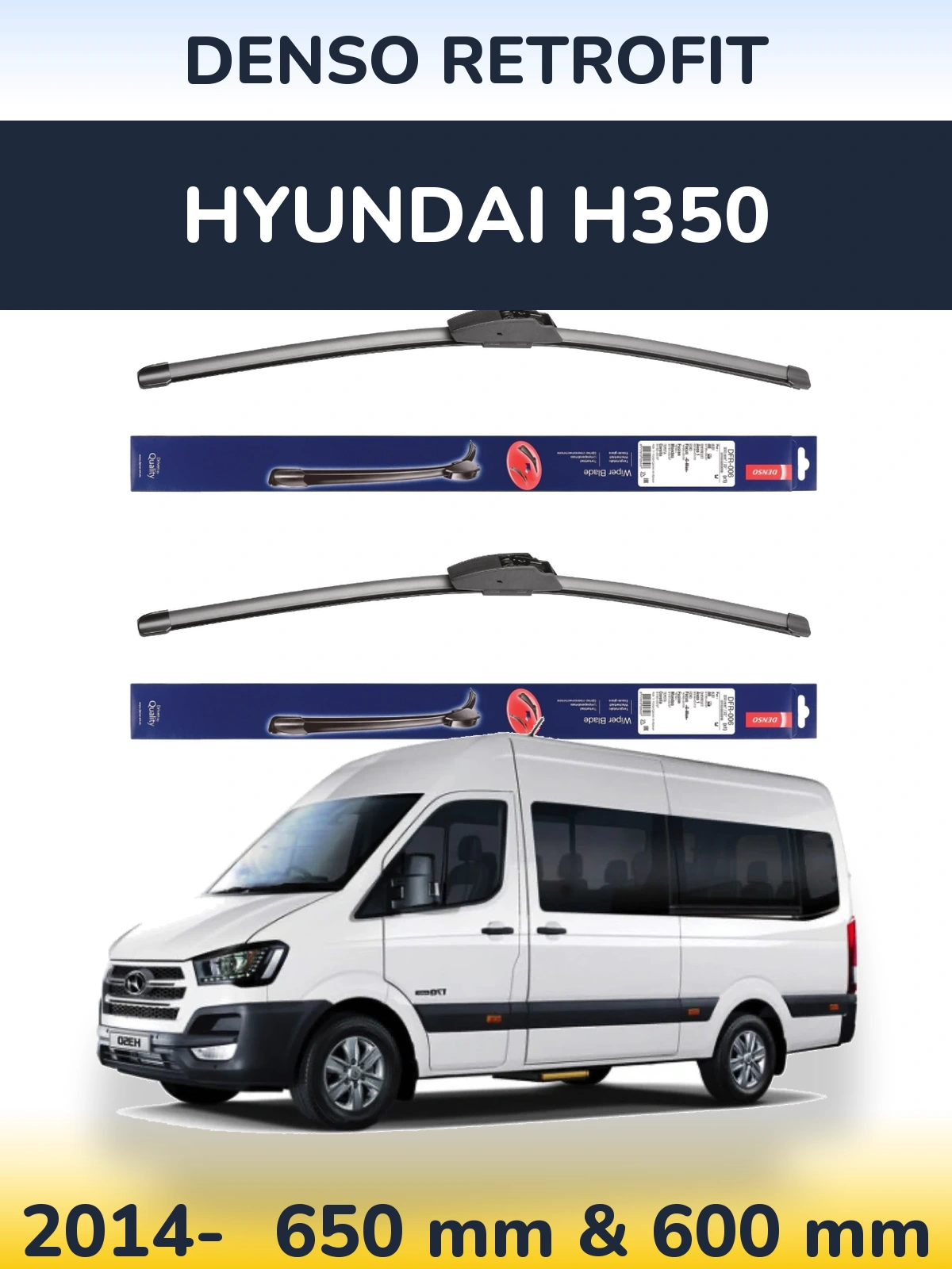 Komplet przednich wycieraczek Denso Retrofit 650 & 600 mm do Hyundai H350 2014-2026