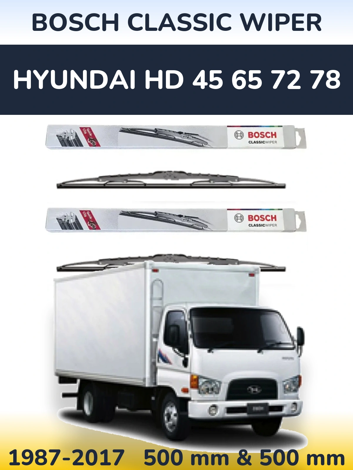Комплект передних дворников BOSCH Classic Wiper 500 & 500 мм для Hyundai HD 45 65 72 78 1987-2017