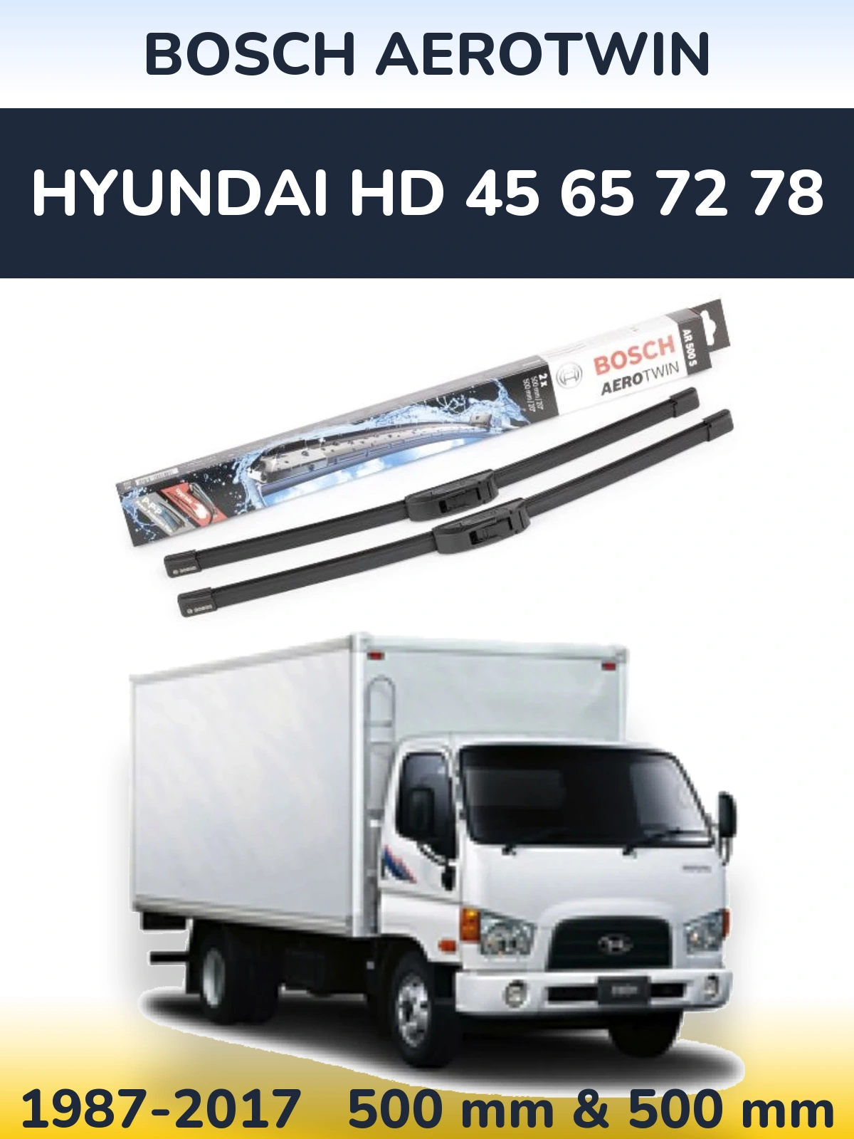 Komplet przednich wycieraczek BOSCH AeroTwin 500 & 500 mm do Hyundai HD 45 65 72 78 1987-2017