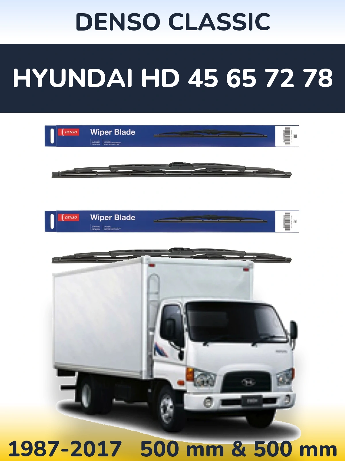 Komplet przednich wycieraczek Denso Classic 500 & 500 mm do Hyundai HD 45 65 72 78 1987-2017
