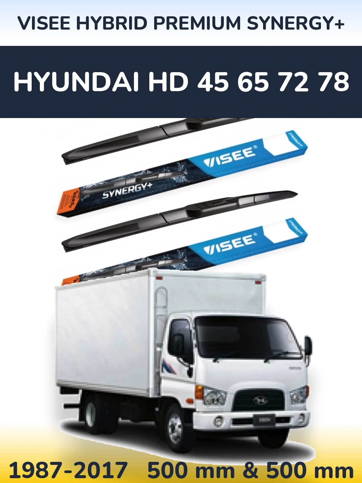 Komplet przednich wycieraczek VISEE HYBRID PREMIUM SYNERGY+ 500 & 500 mm do Hyundai HD 45 65 72 78 1987-2017