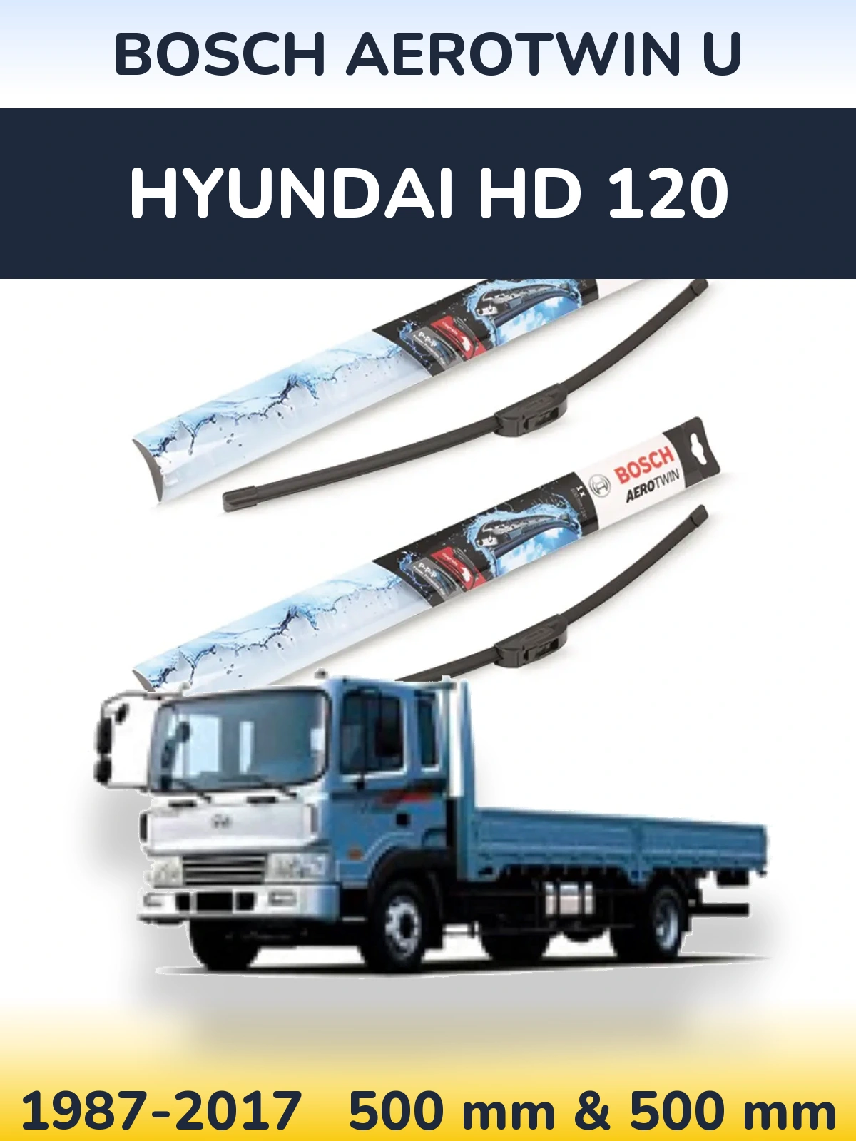Komplet przednich wycieraczek BOSCH AeroTwin U 500 & 500 mm do Hyundai HD 120 1987-2017