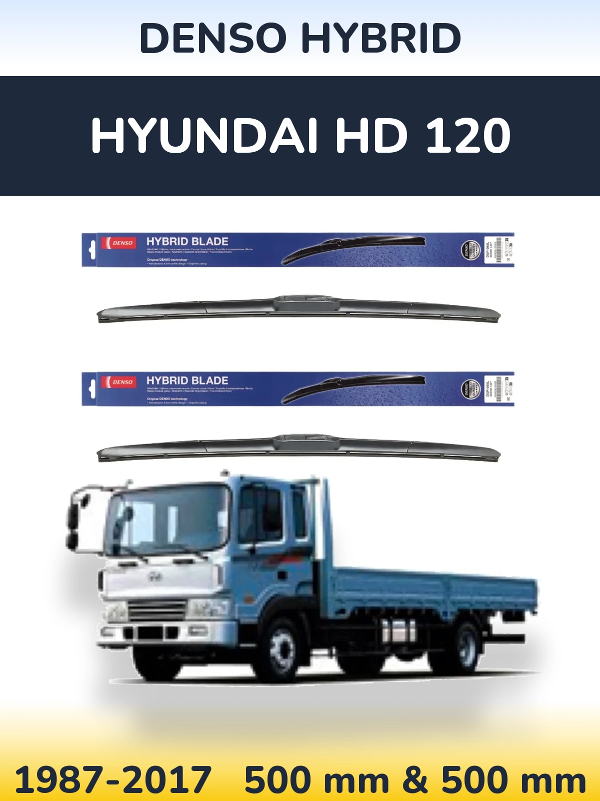 Komplet przednich wycieraczek Denso Hybrid 500 & 500 mm do Hyundai HD 120 1987-2017