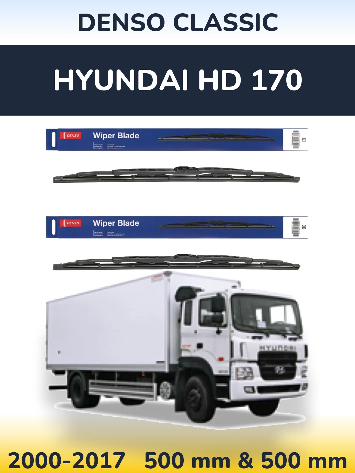 Komplet przednich wycieraczek Denso Classic 500 & 500 mm do Hyundai HD 170 2000-2017