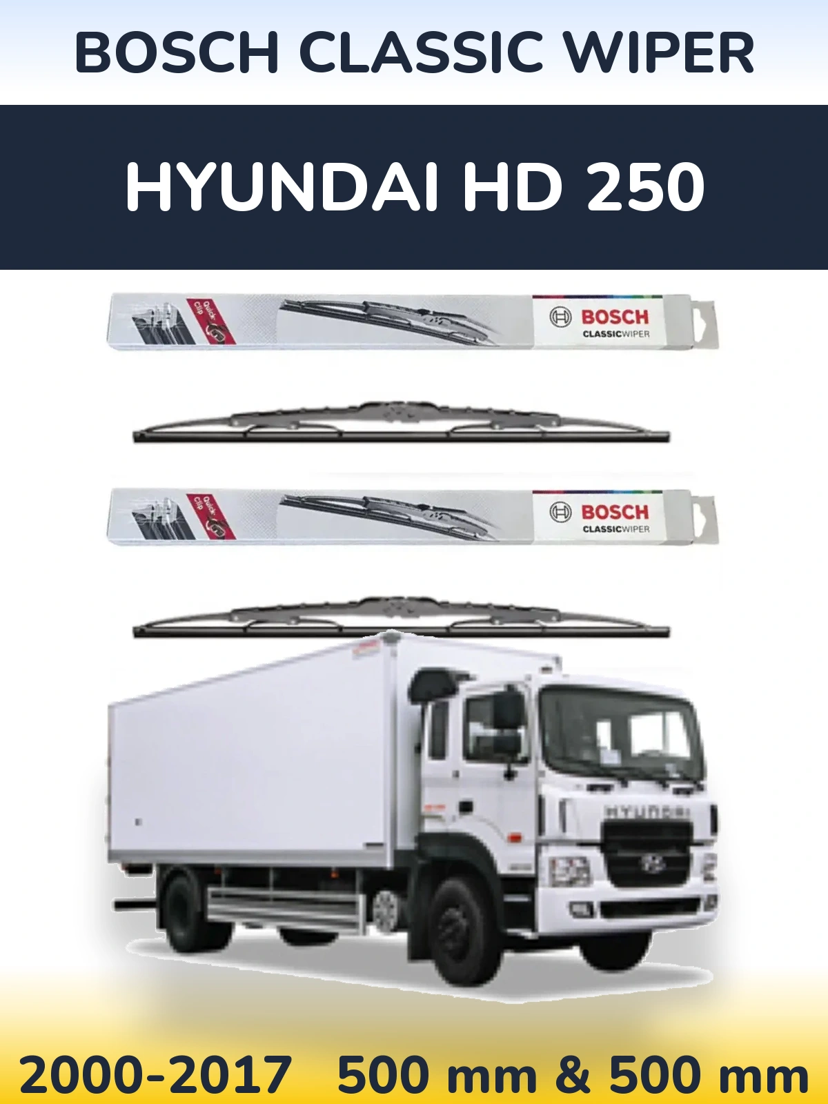 Komplet przednich wycieraczek BOSCH Classic Wiper 500 & 500 mm do Hyundai HD 250 2000-2017