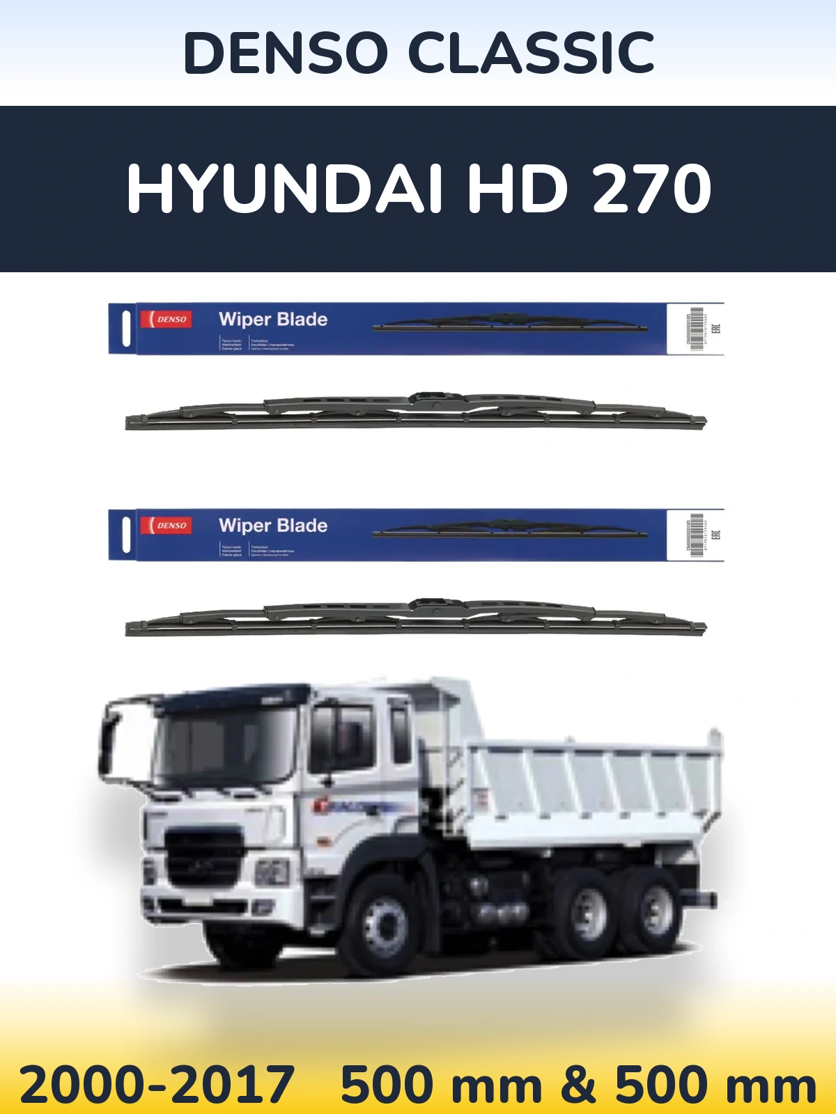 Komplet przednich wycieraczek Denso Classic 500 & 500 mm do Hyundai HD 270 2000-2017