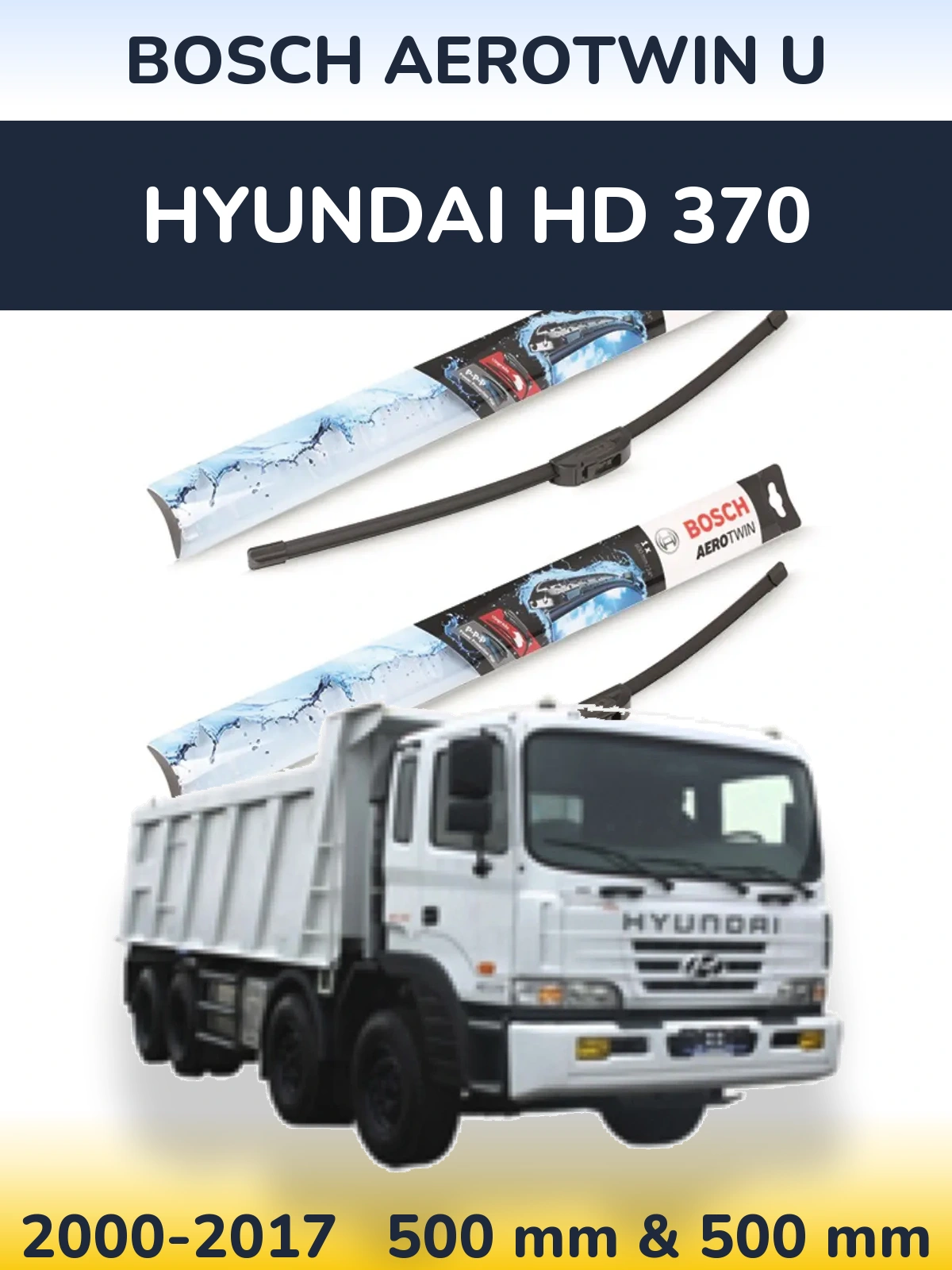 Komplet przednich wycieraczek BOSCH AeroTwin U 500 & 500 mm do Hyundai HD 370 2000-2017