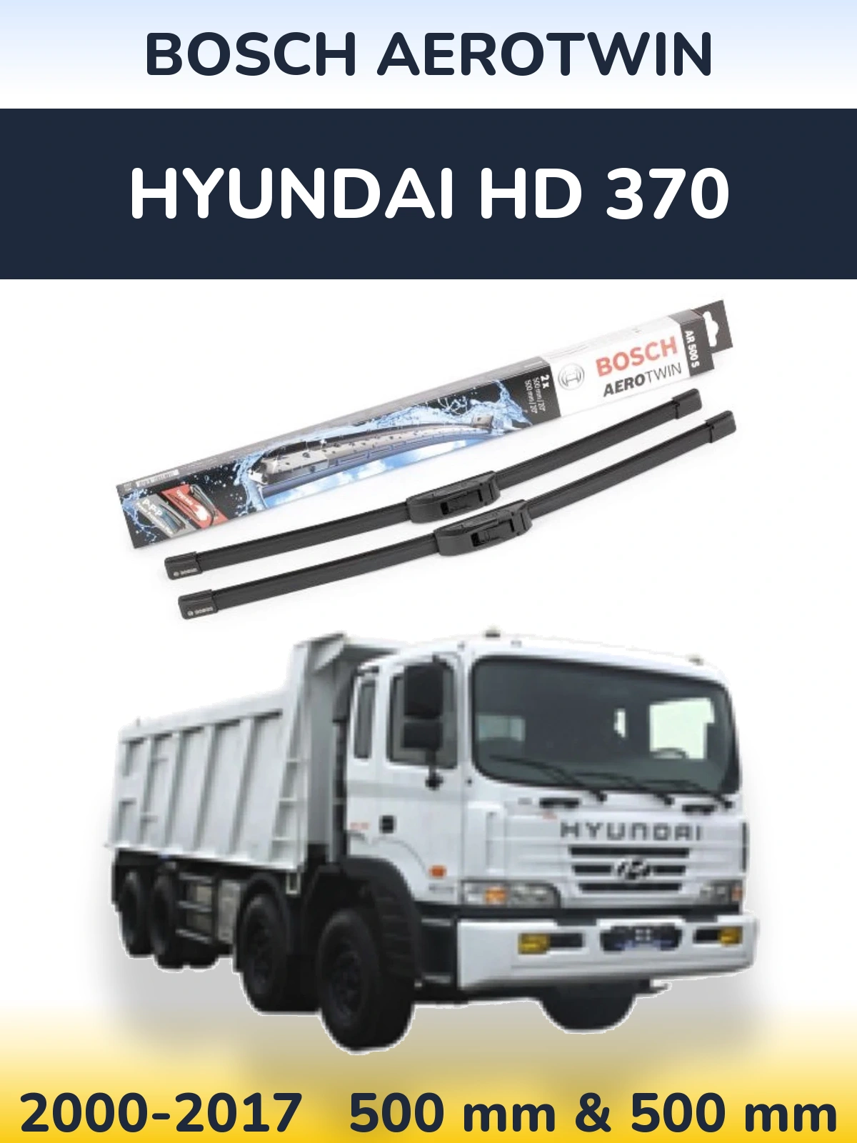 Комплект передних дворников BOSCH AeroTwin 500 & 500 мм для Hyundai HD 370 2000-2017